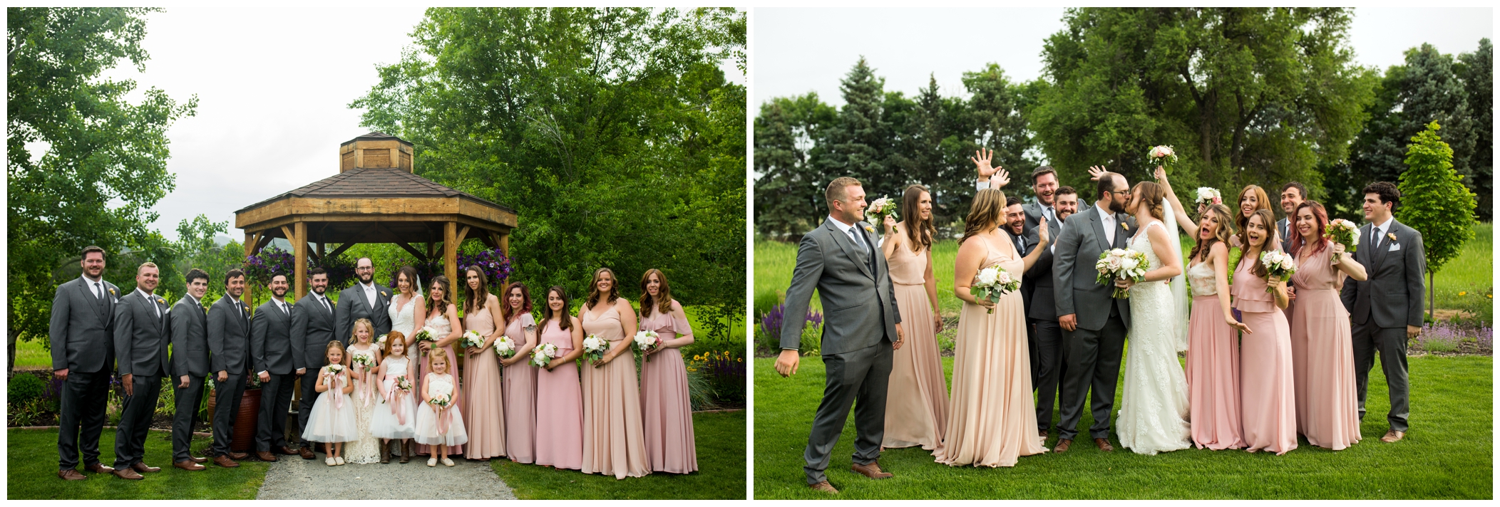 wedding party in pink and gray at Chatfield Farms wedding