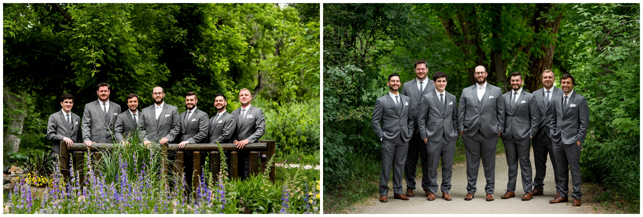 groomsmen in gray at Denver Colorado Chatfield wedding 