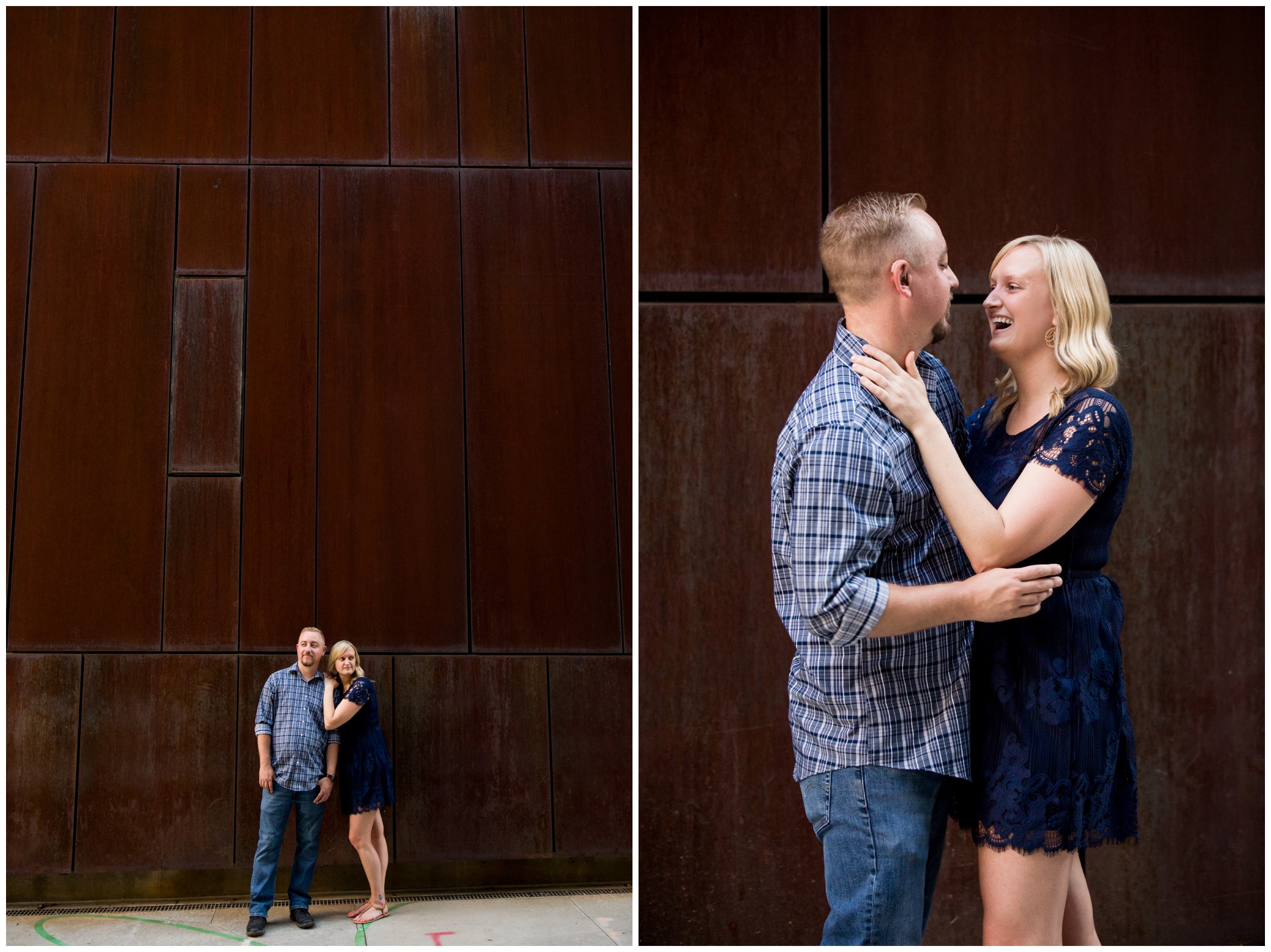 couple laughing at their Denver Colorado engagement pictures 