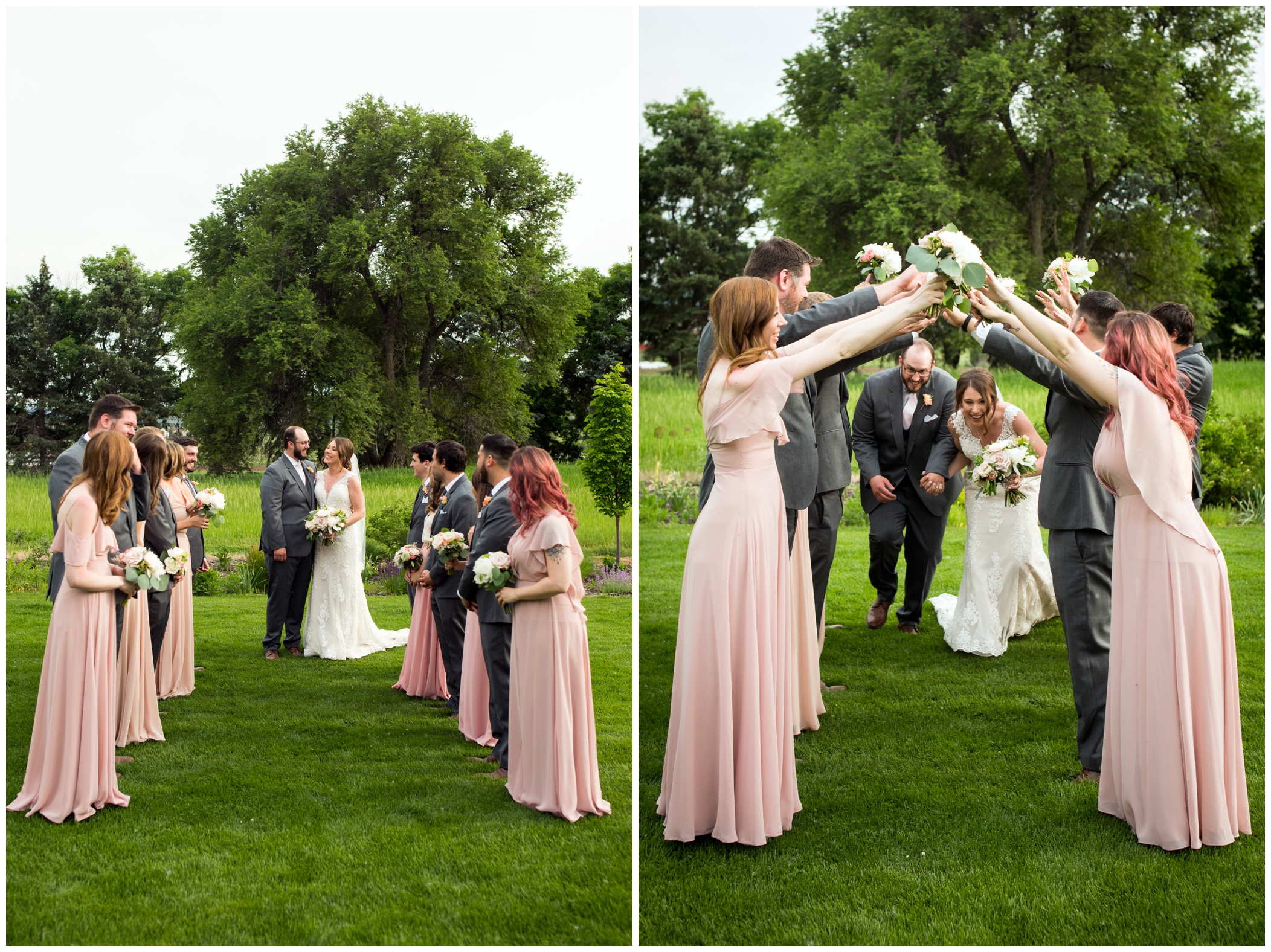 fun bridal party photos at Denver wedding at Chatfield Farms 