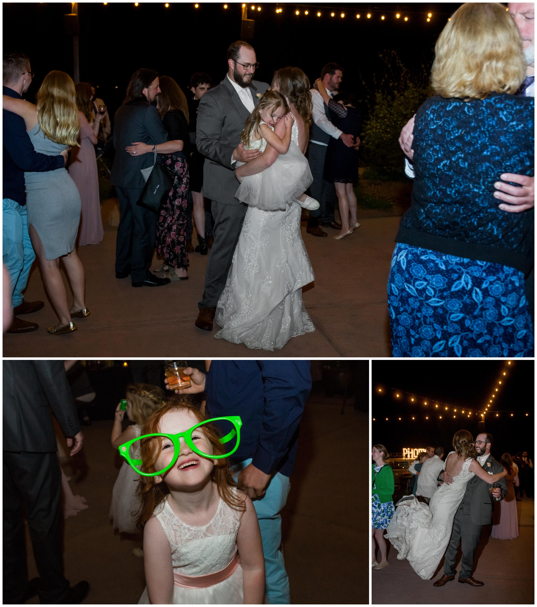 funny wedding reception photos at outdoor Colorado wedding 