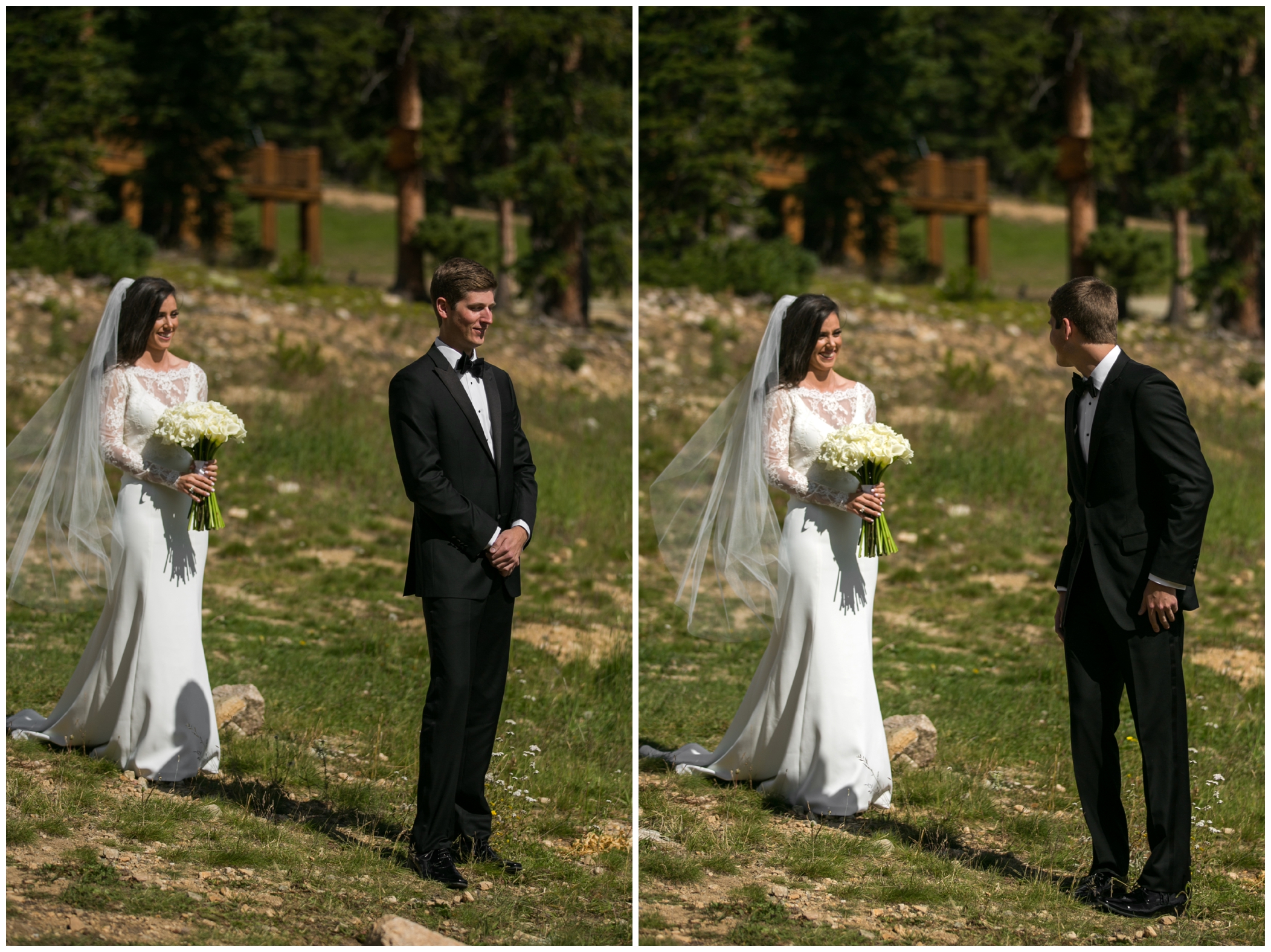 first look at Keystone Colorado mountain wedding