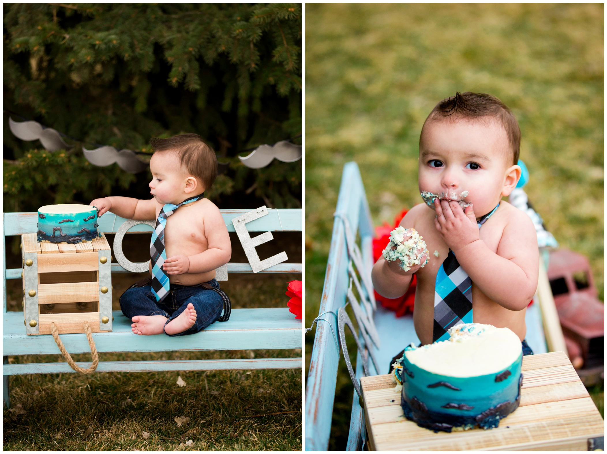 outdoor boy cake smash photos at fort collins portrait photography session