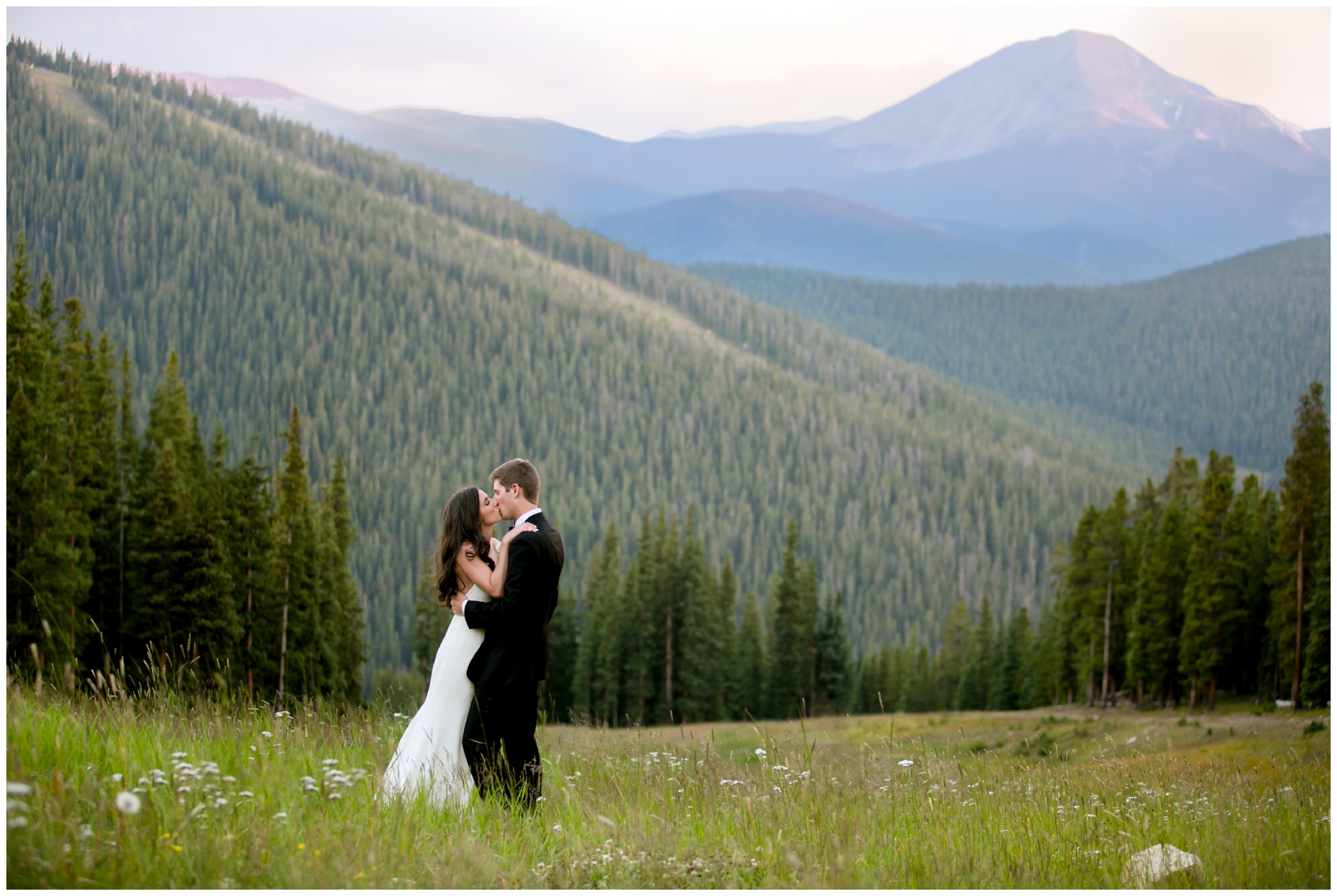 sunset wedding photos in the Colorado mountains at Timber Ridge Keystone