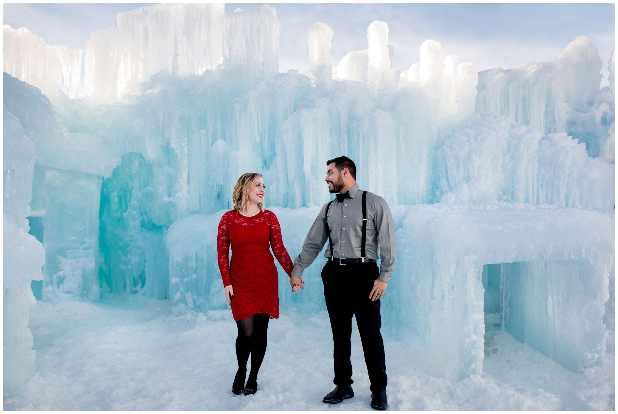 Colorado winter engagement photographs at the Dillon Ice Castles 