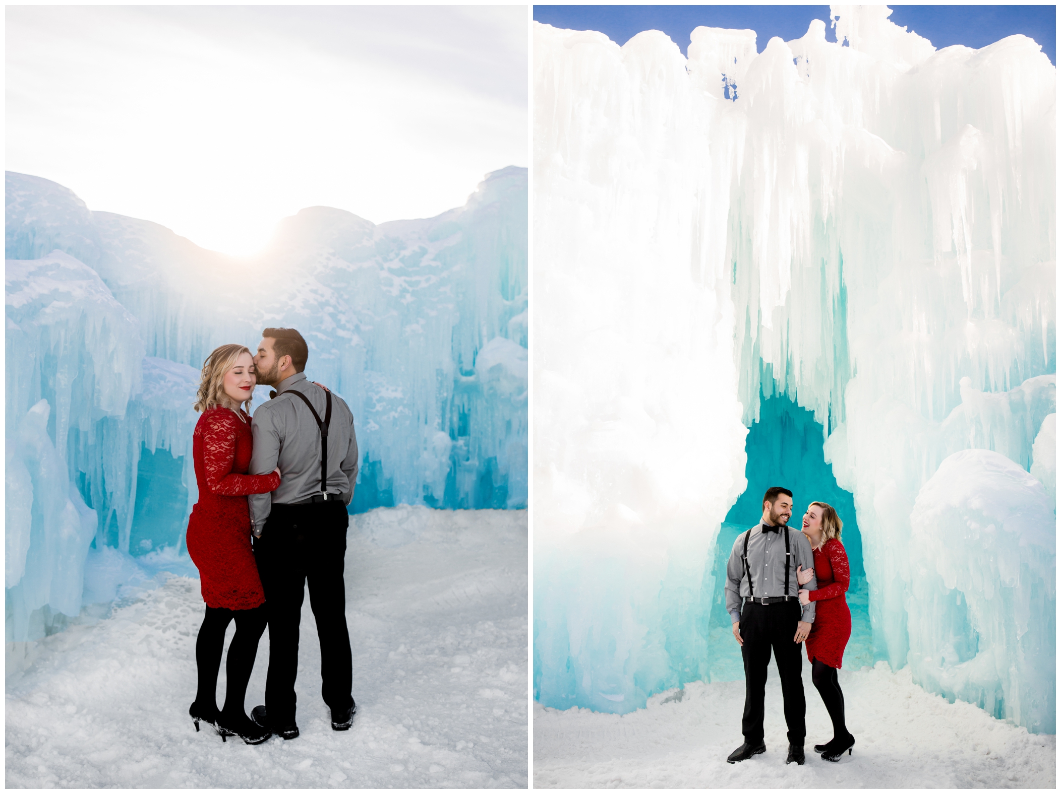 Colorado winter engagement photos inspiration at the Dillon Ice Castles