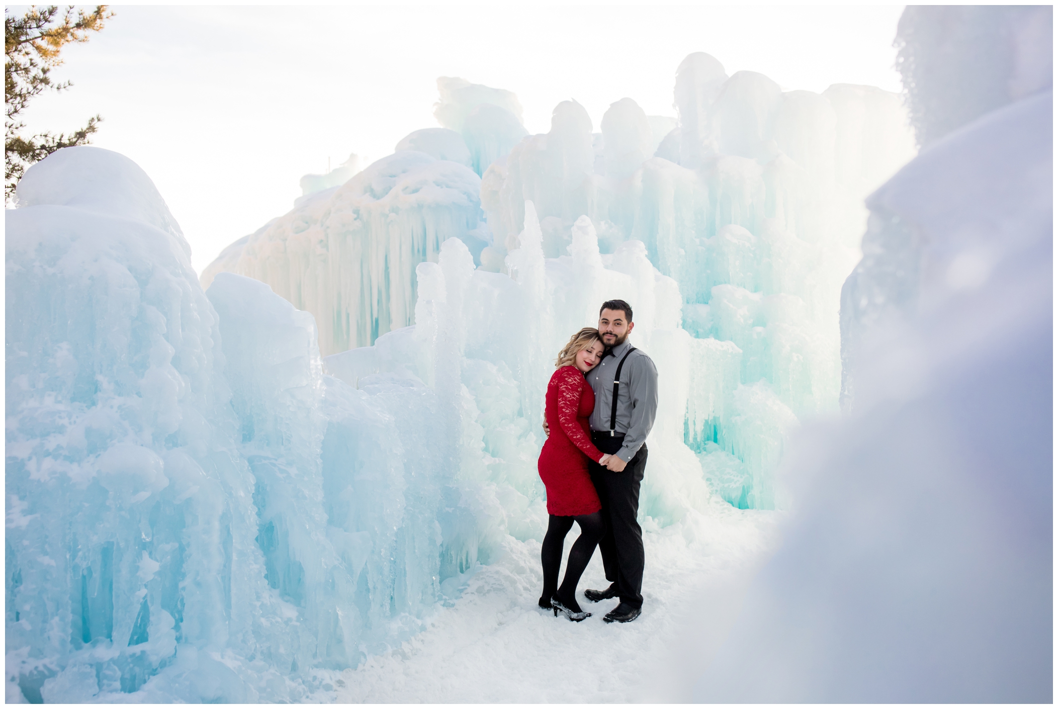 snowy winter Colorado engagement photos at Dillon Ice Castles 