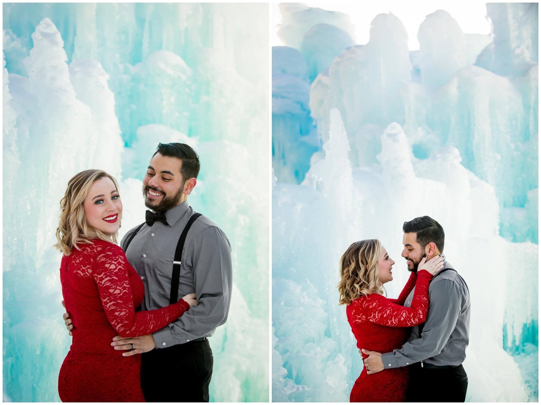 snowy ice castles CO engagement photographs 