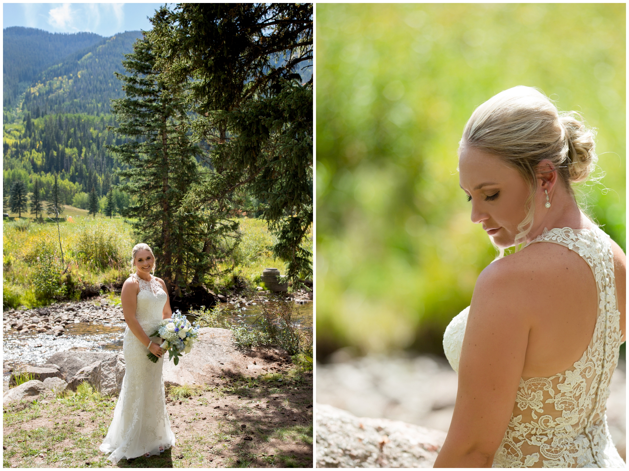 Vail Colorado mountain lace wedding dress