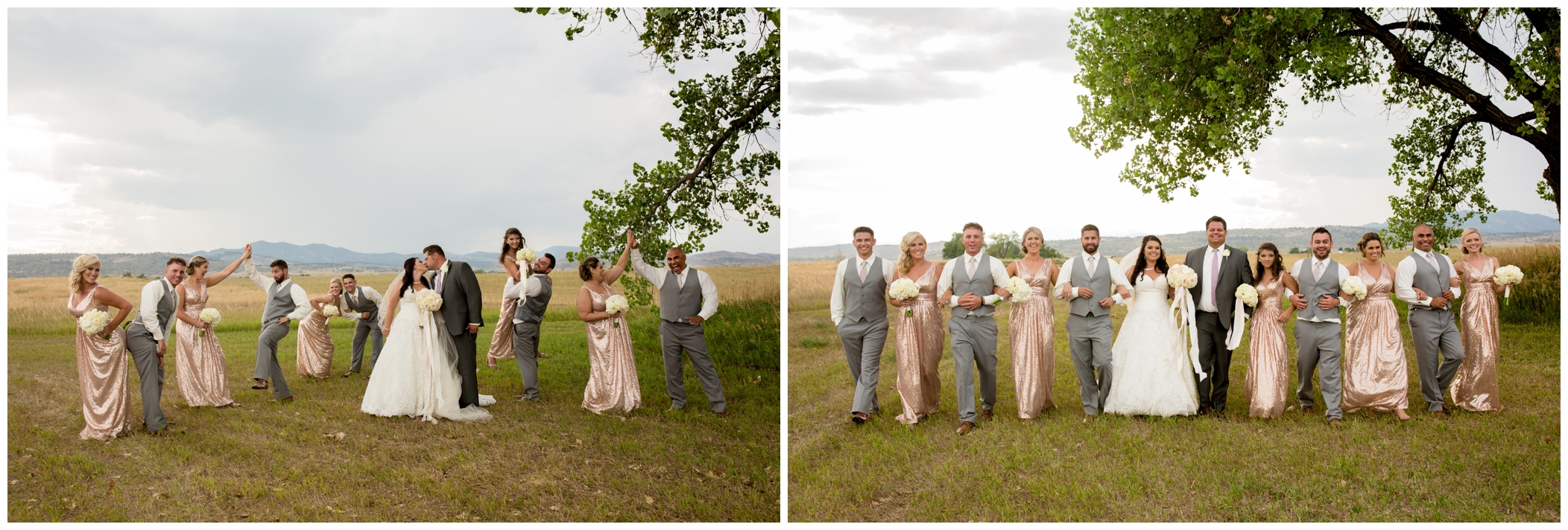 colorado bridal party in pink and gray at Stonewall Farm wedding