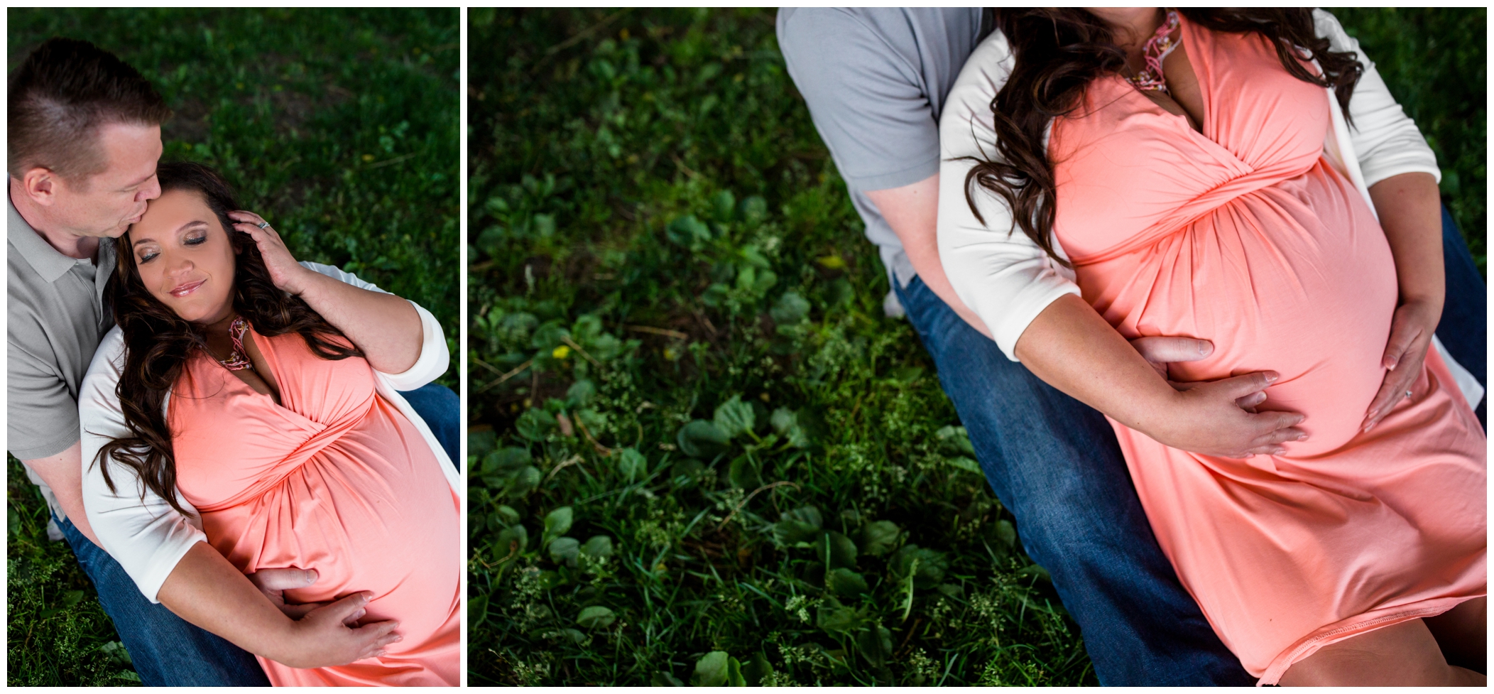 pregnant woman sitting in the grass at City Park during Denver maternity photos 