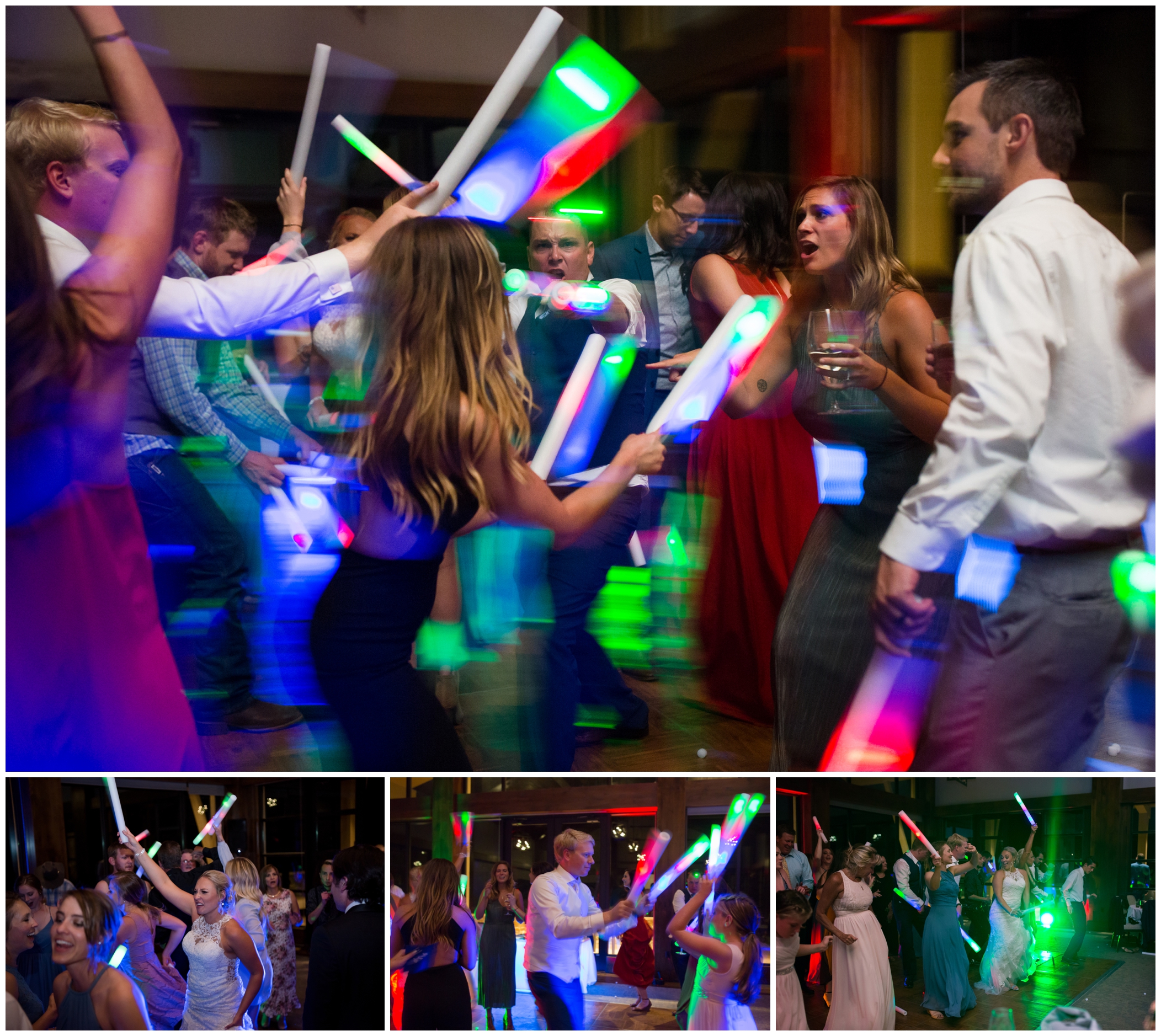 glow sticks dancing during Vail wedding reception 