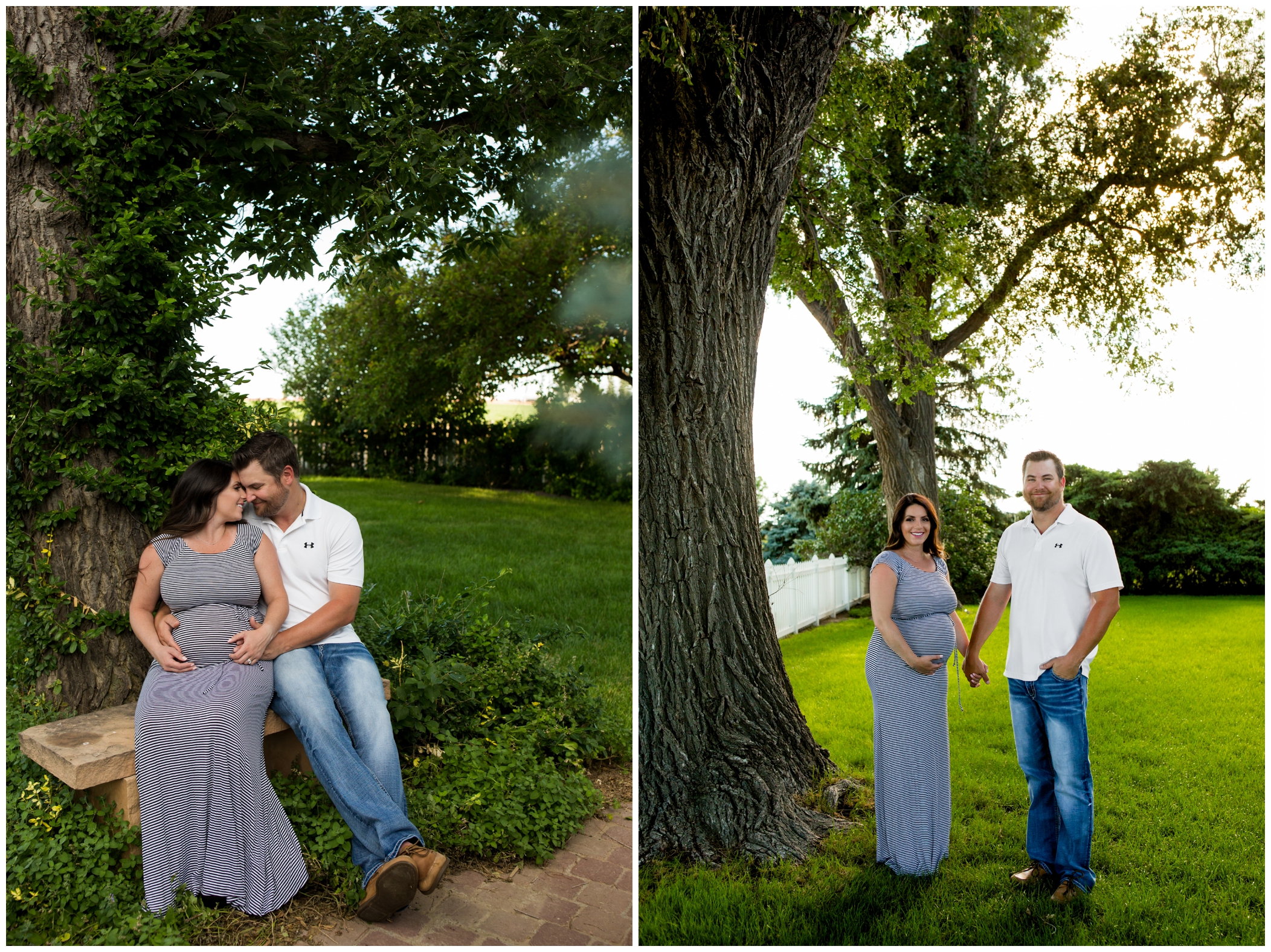 Greeley Colorado maternity photographs with lush trees in background