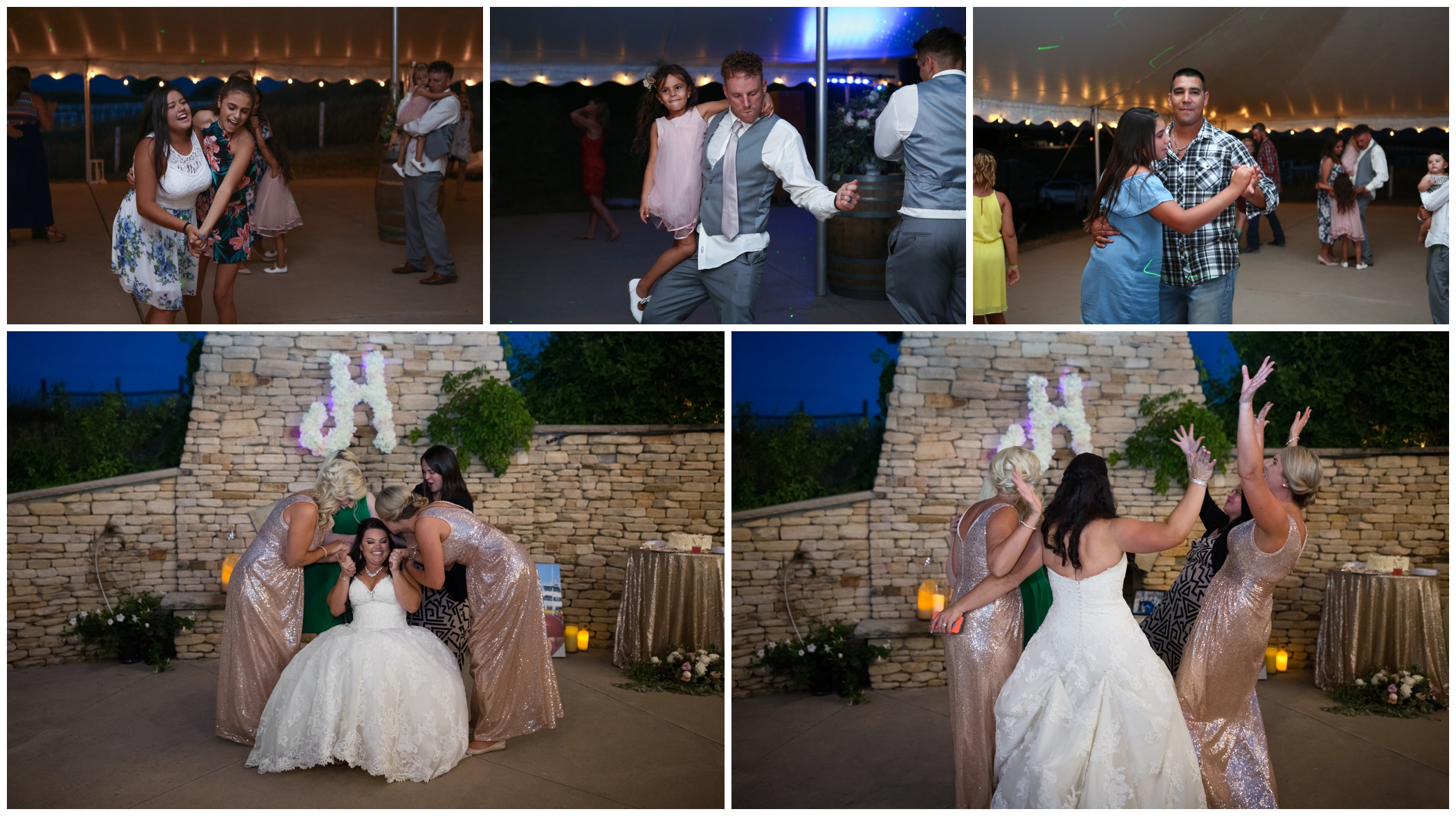 sorority sisters singing to bride at Berthoud Colorado wedding reception