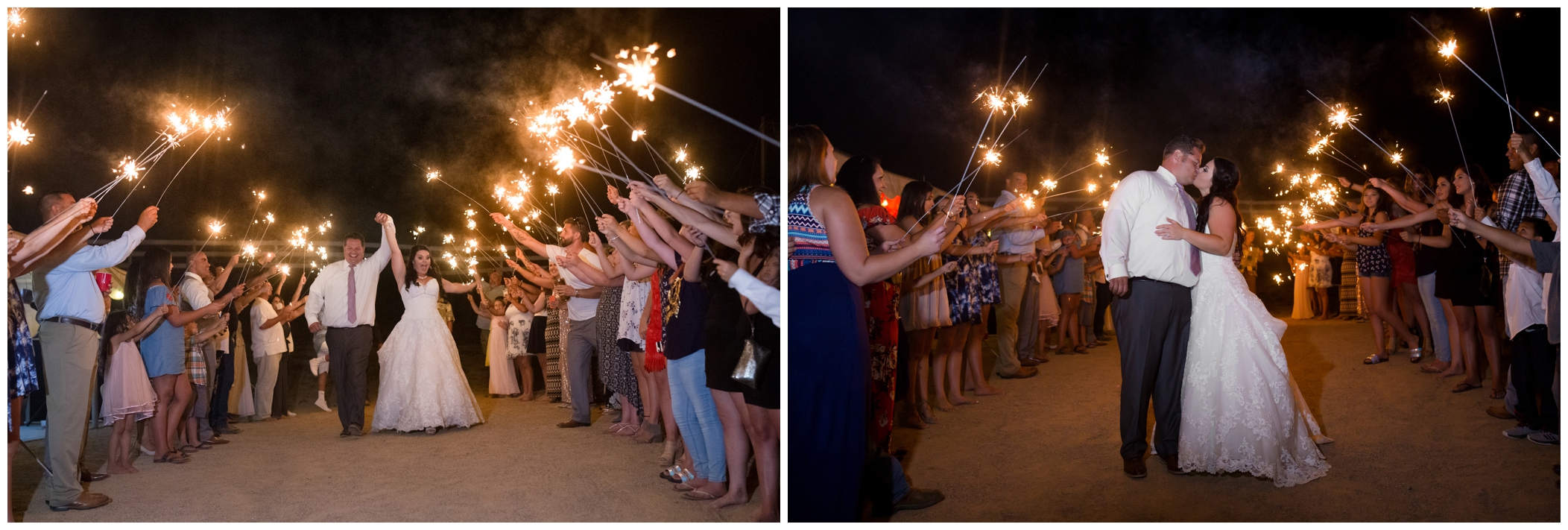 sparkler exit at Stonewall Farm Colorado wedding reception