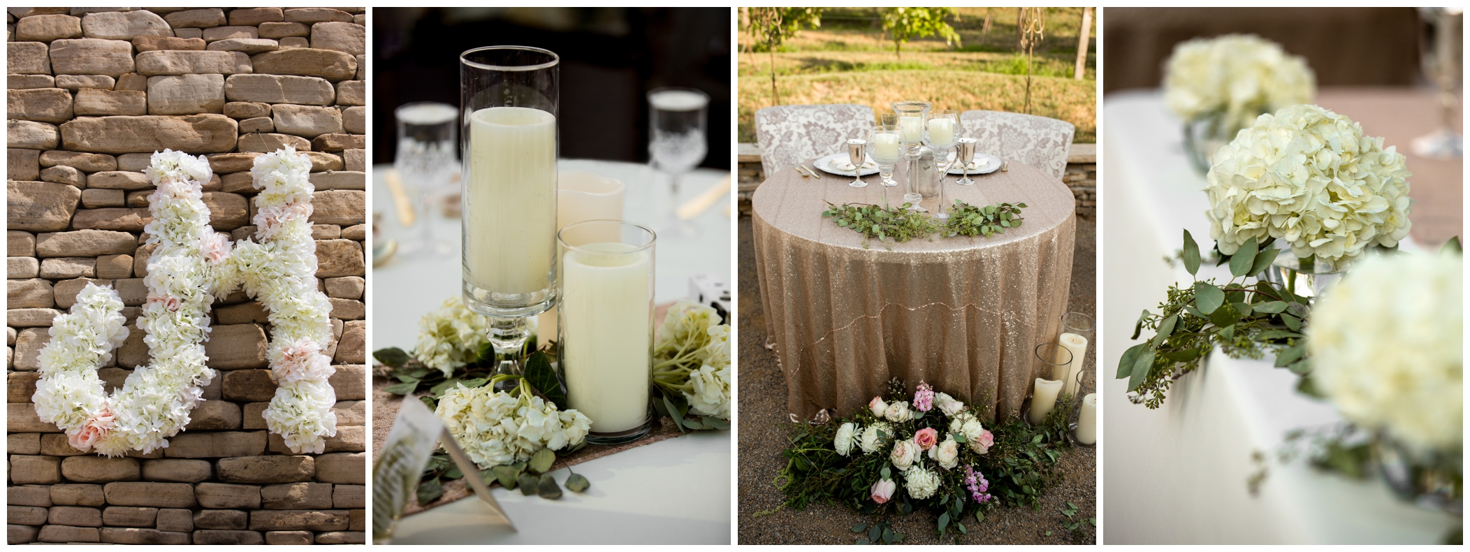 white rustic glam reception details 