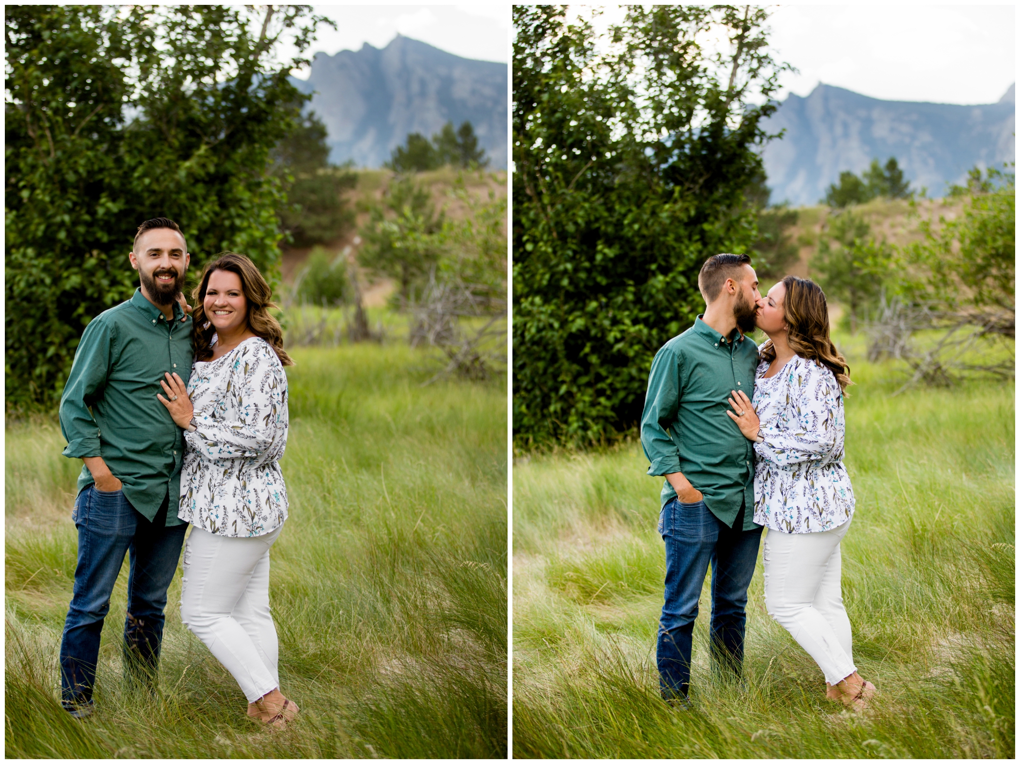 mom and dad kissing during Estes Park family pictures near Stanley Hotel 