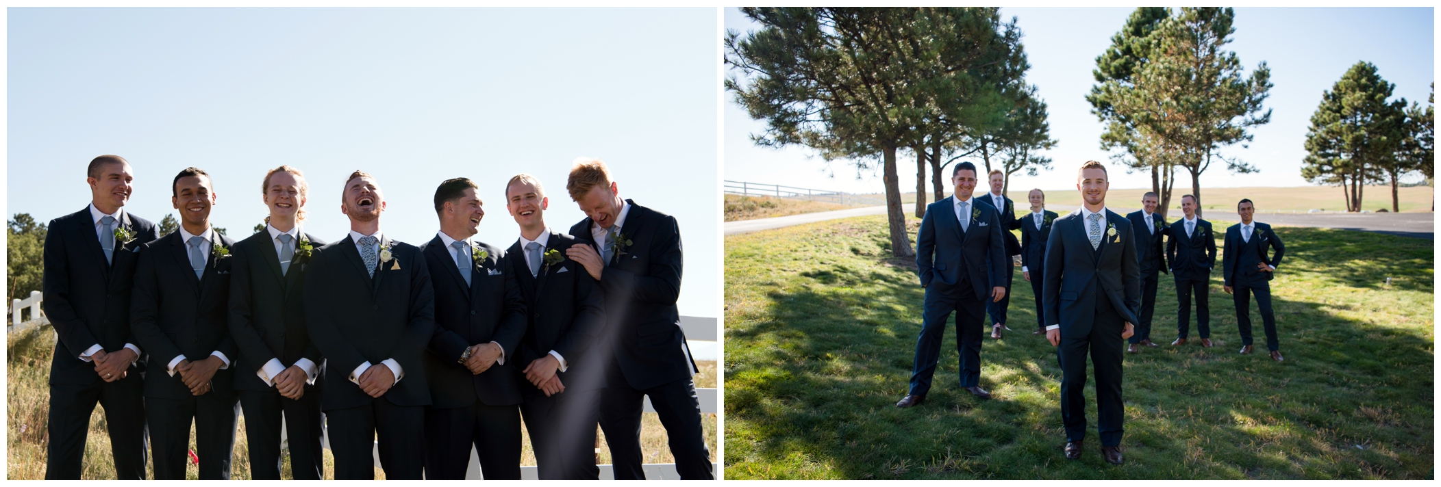 groomsmen in navy blue suits at Colorado Springs wedding 