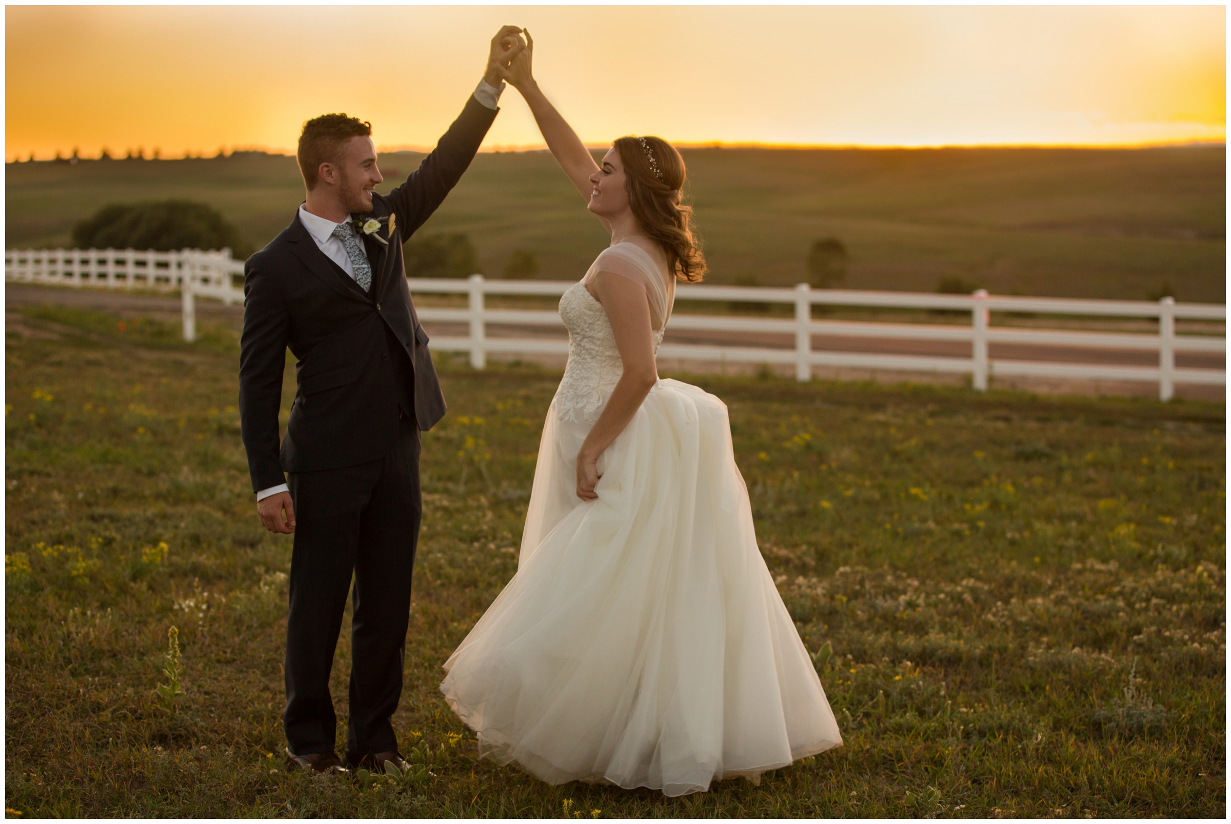 sunset wedding photos at Flying Horse Ranch Larkspur Colorado 