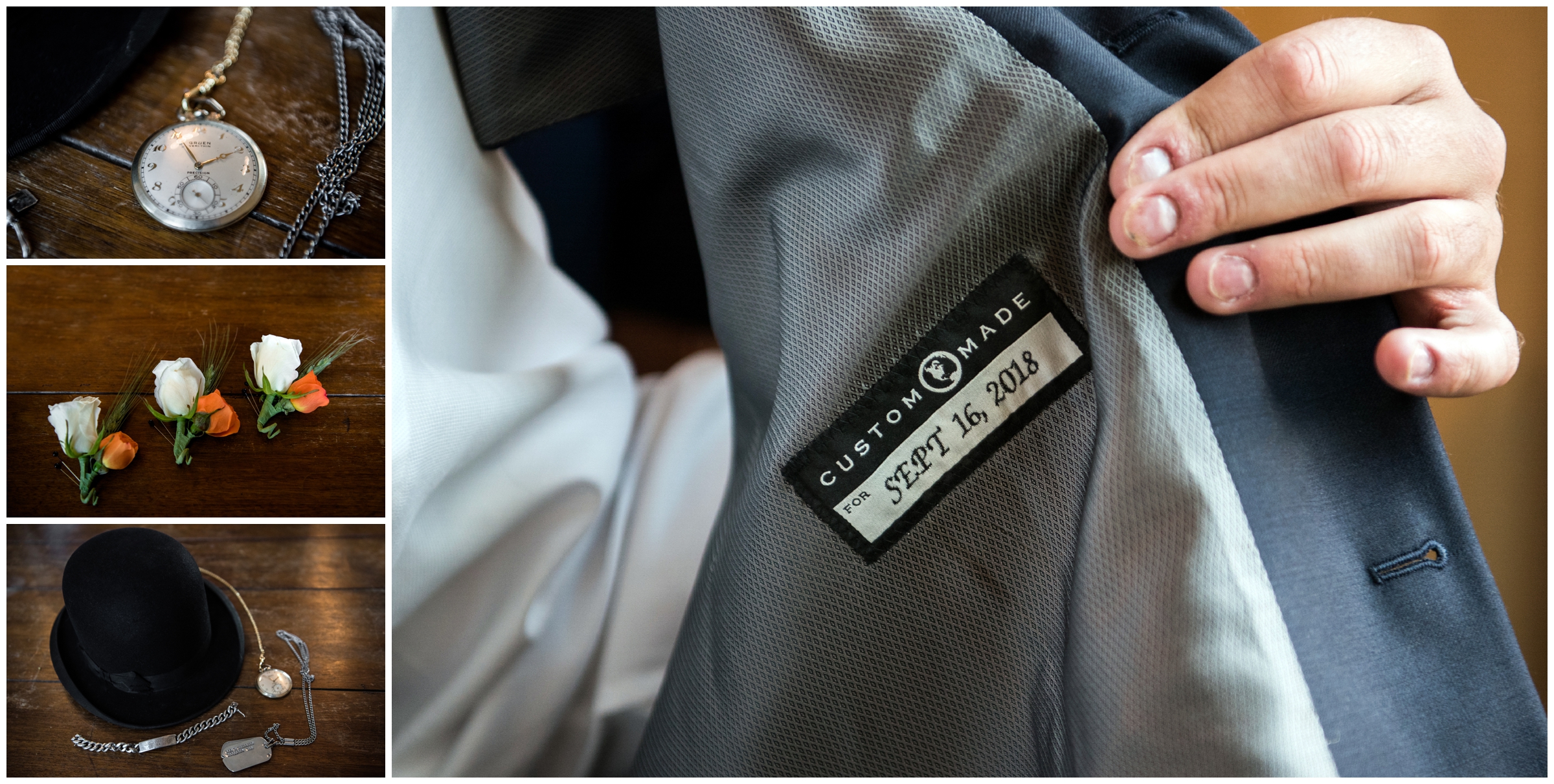 wedding date on inside of groom's suit jacket 