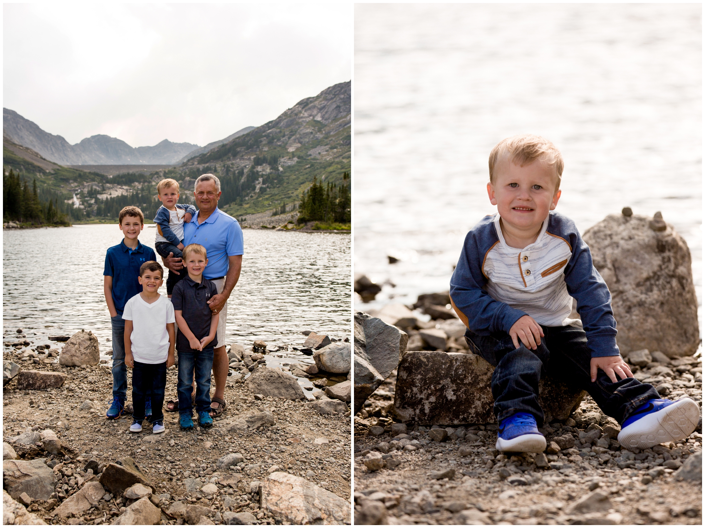 little boy sitting by lake at Breckenridge Colorado family photography session 