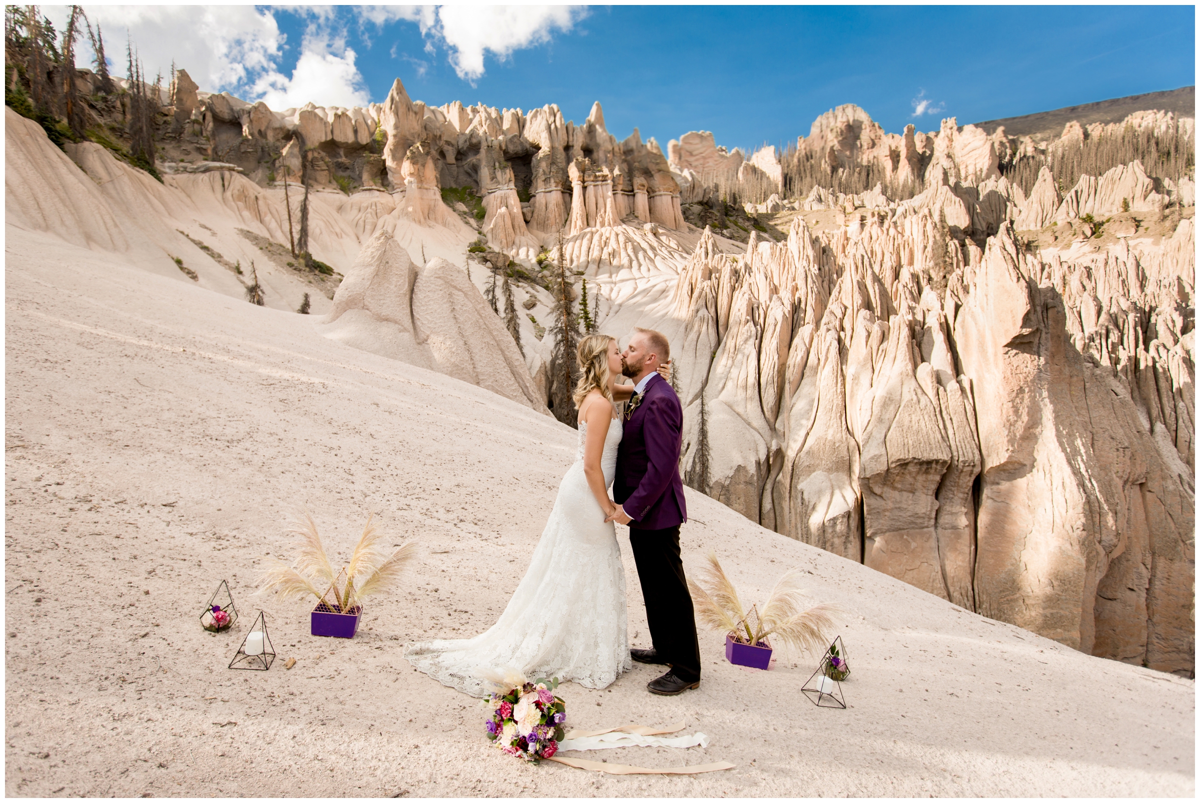 Colorado adventure elopement at Wheeler Geologic Area in Creede, CO. Waterfall intimate wedding inspiration by photographer Plum Pretty Photography.