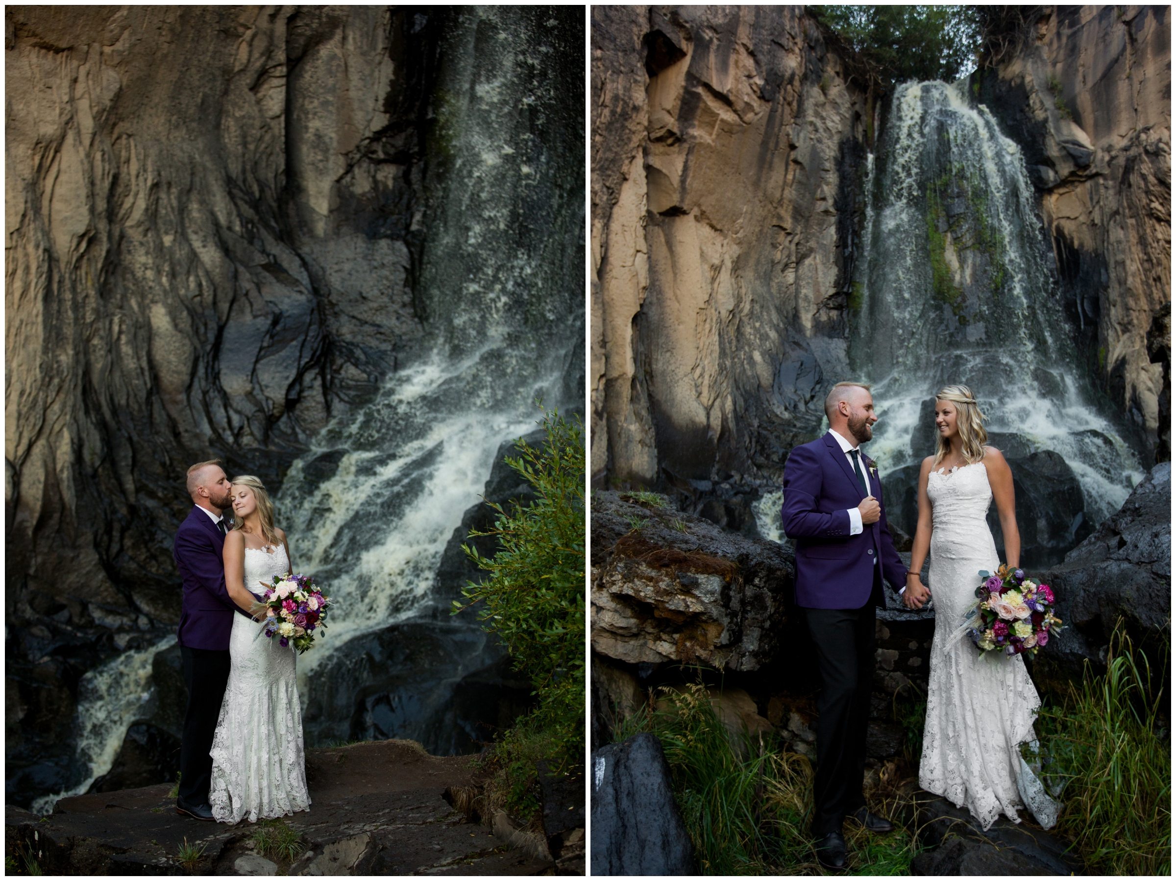 Colorado elopement pictures at the base of a waterfall in Southern Colorado 