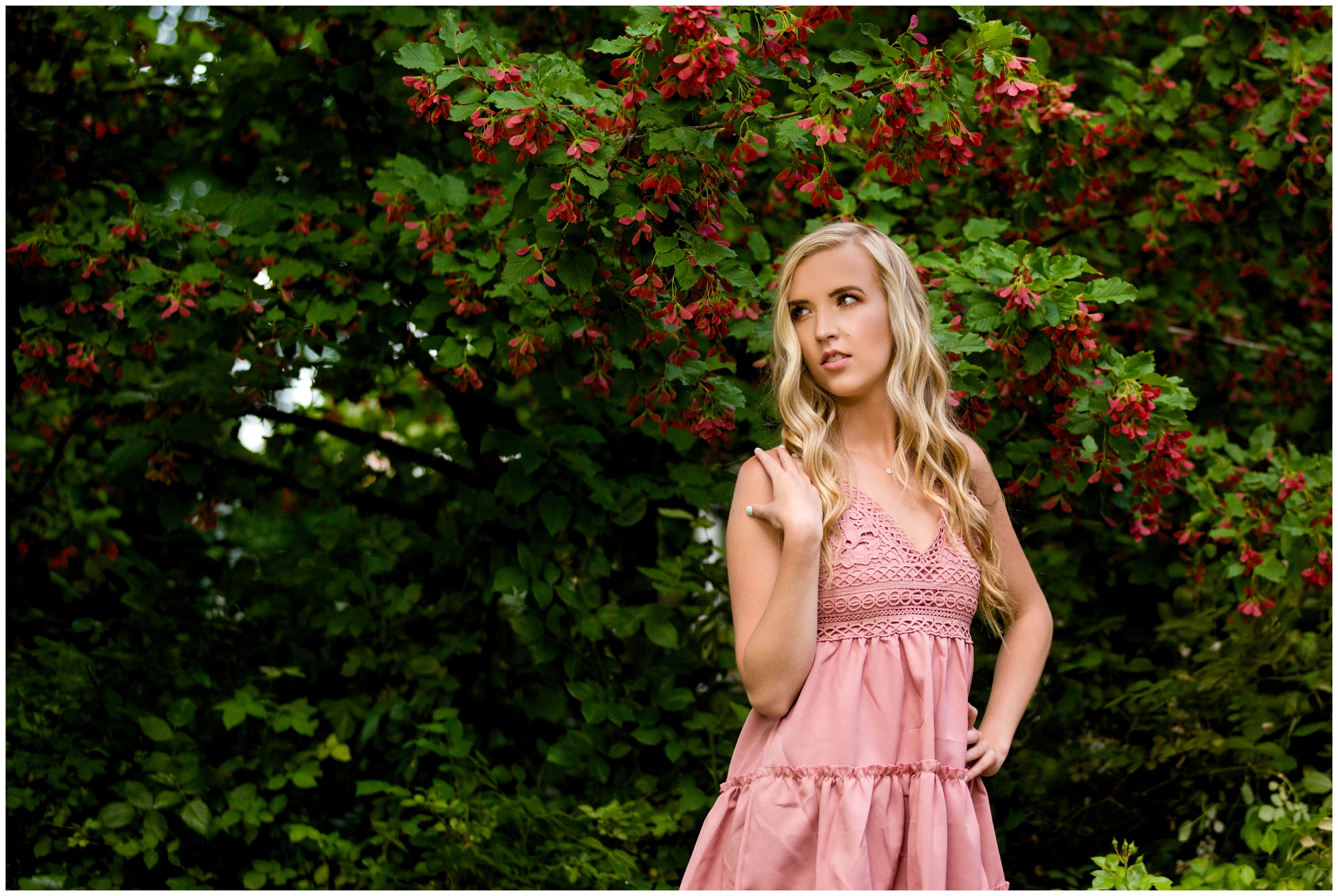 Erie Colorado senior pictures by Longmont portrait photographer Plum Pretty Photography. Longmont garden senior photos at Callahan House and Old Mill Park.