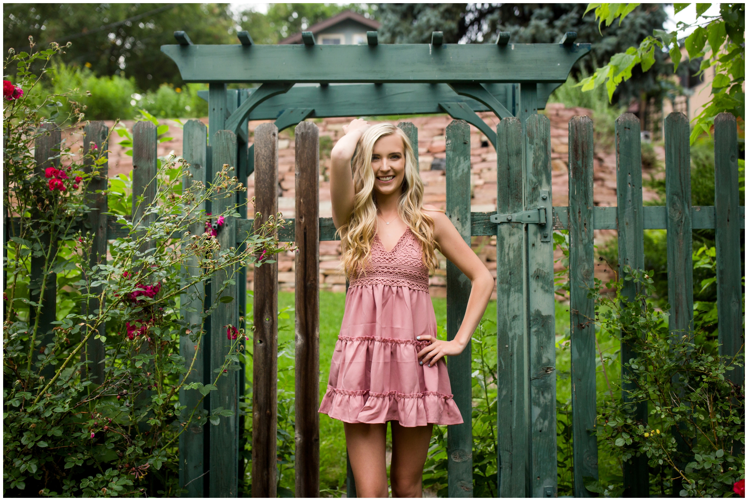 Longmont Colorado garden senior photos at Old Mill Park