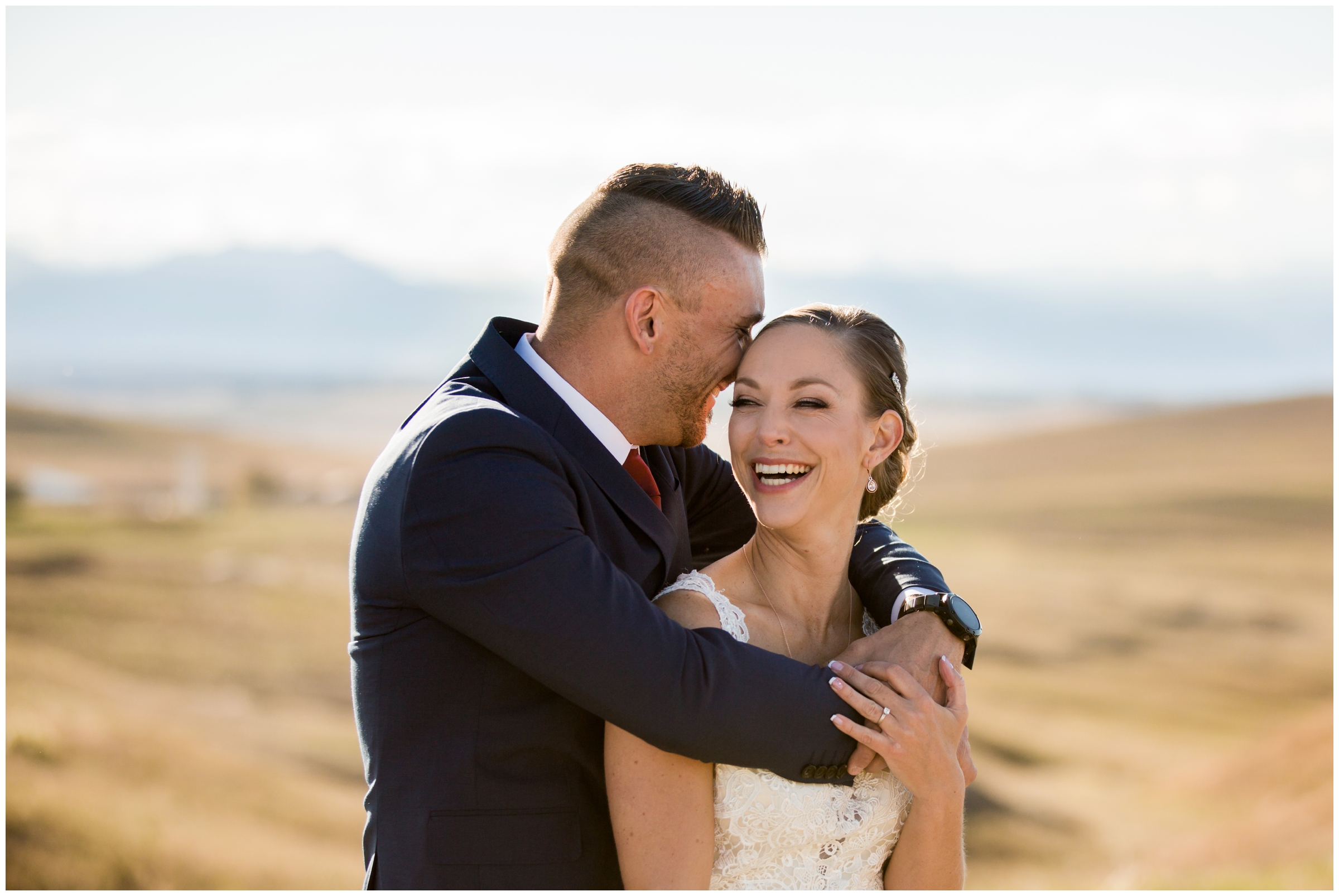 Colorado wedding portraits with Boulder flatirons in the background 