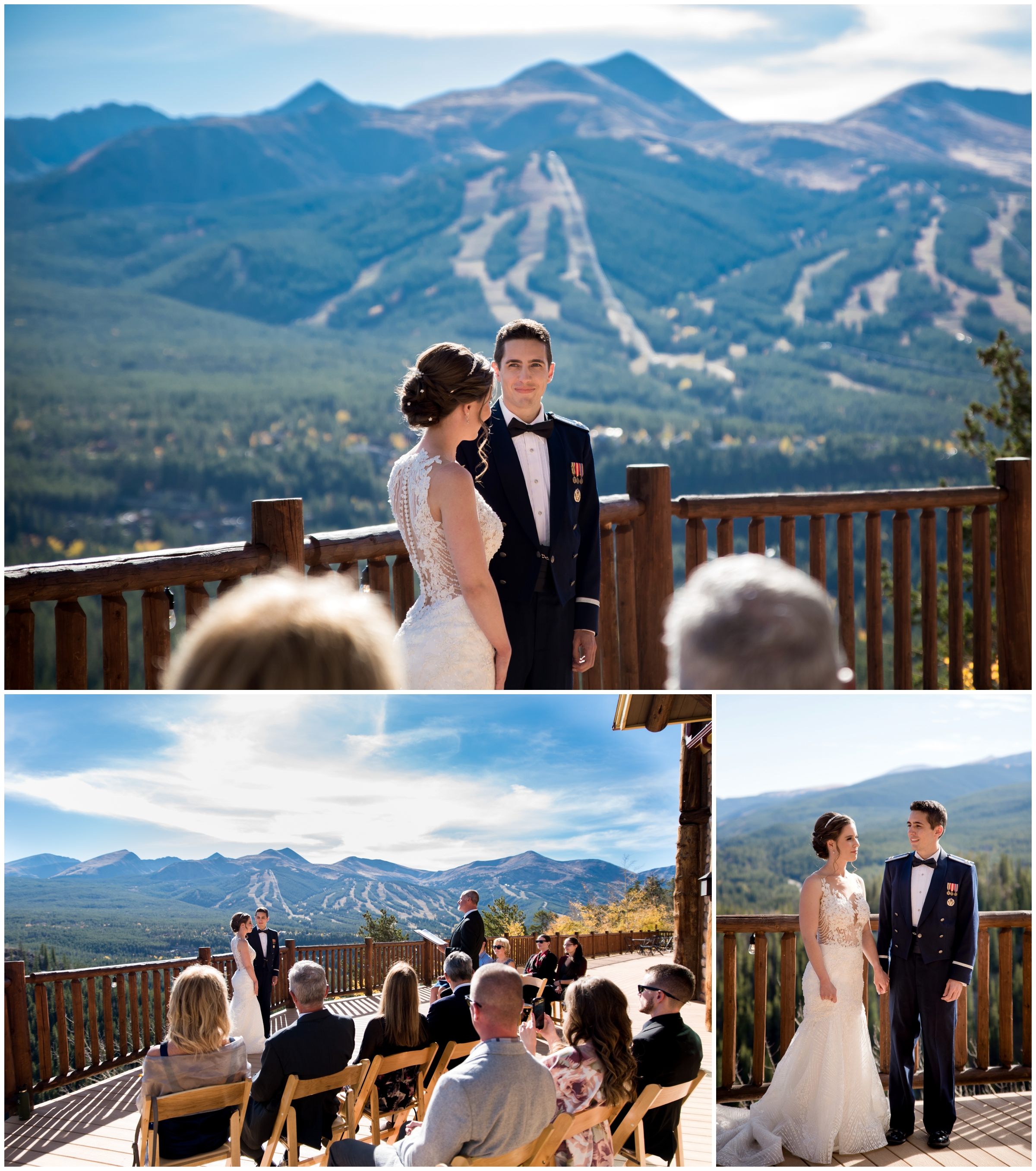 intimate Breckenridge Colorado deck wedding with mountains in background