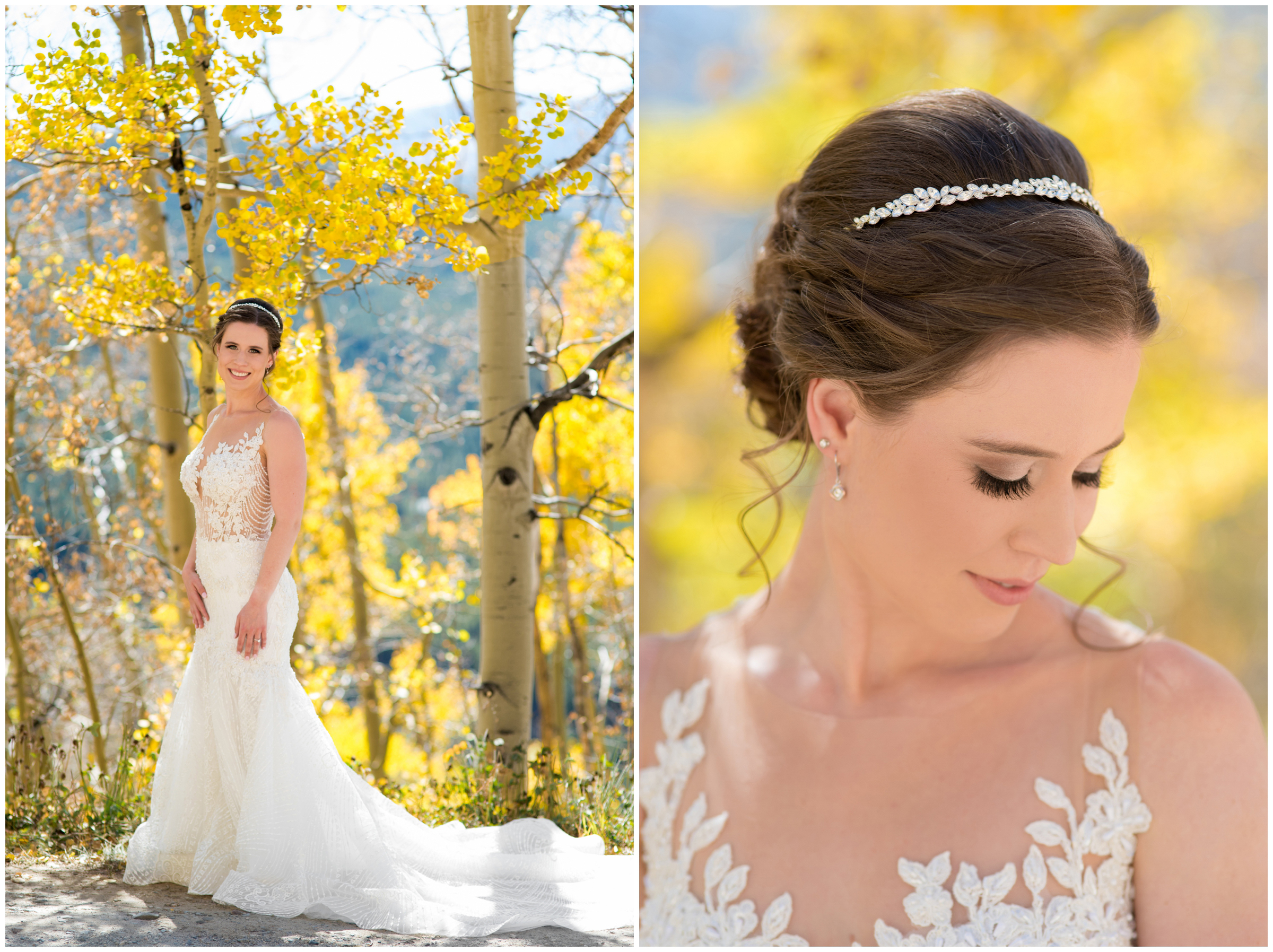bride in aspen grove for Breckenridge Colorado wedding photos on Boreas Pass 