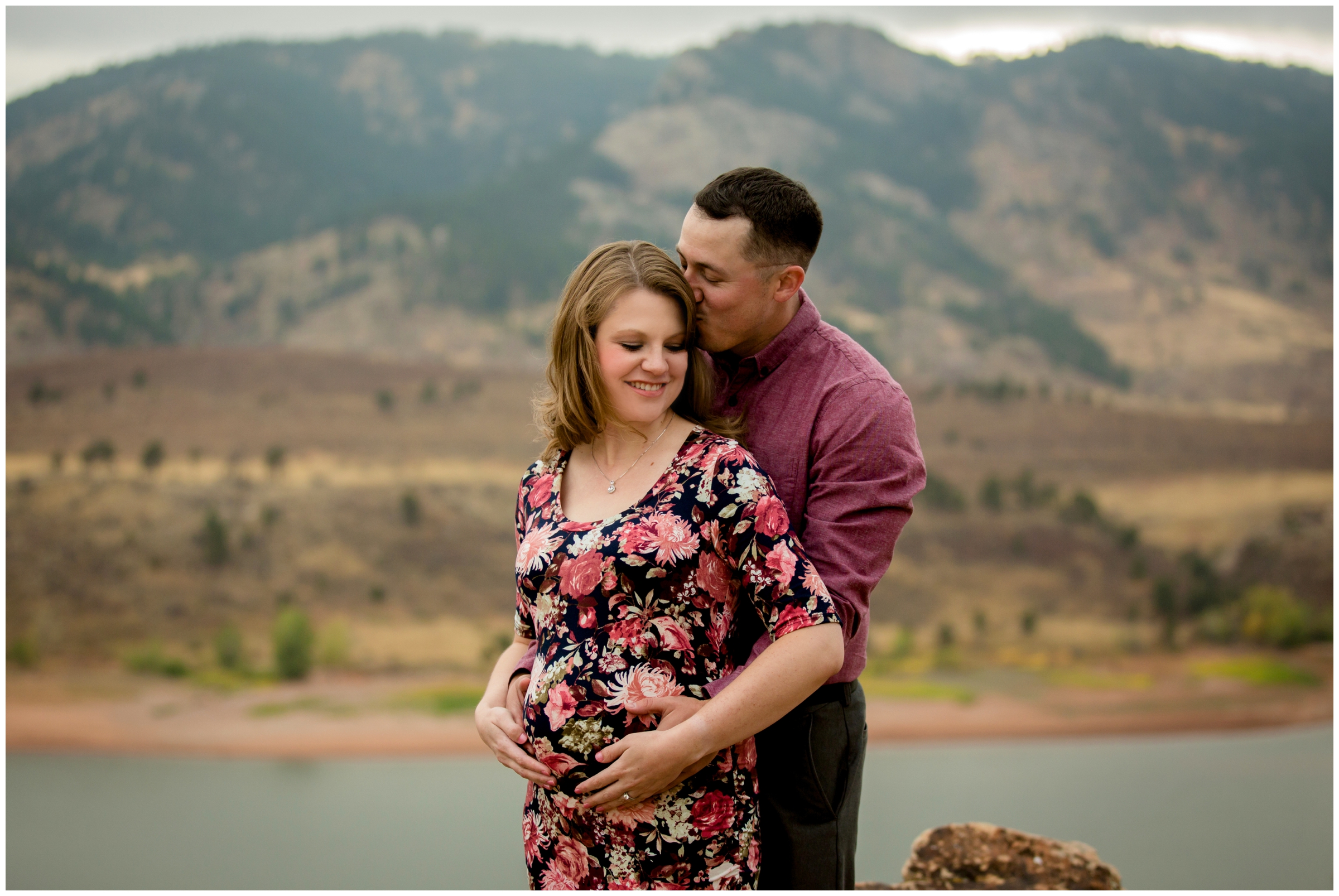 Horsetooth Reservoir Fort Collins maternity photos with mountains in background 