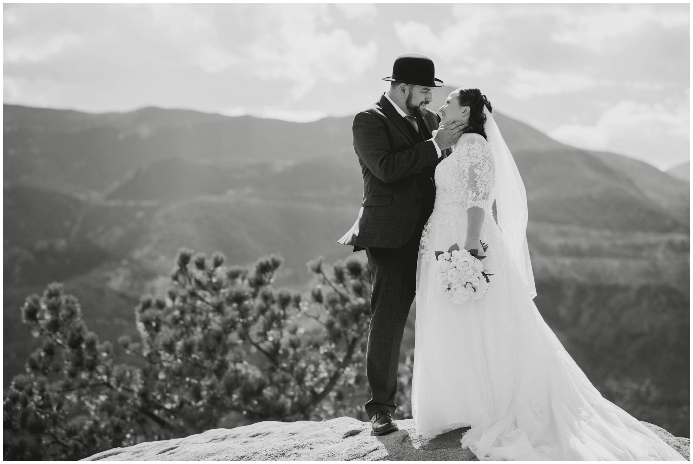 Colorado Springs wedding photos with mountains in the background 