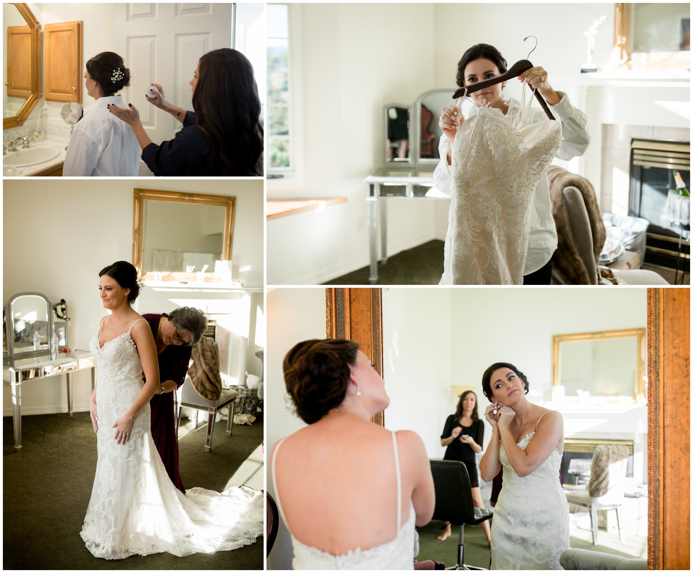 bride getting ready in bridal suite at Lionscrest Manor Colorado 