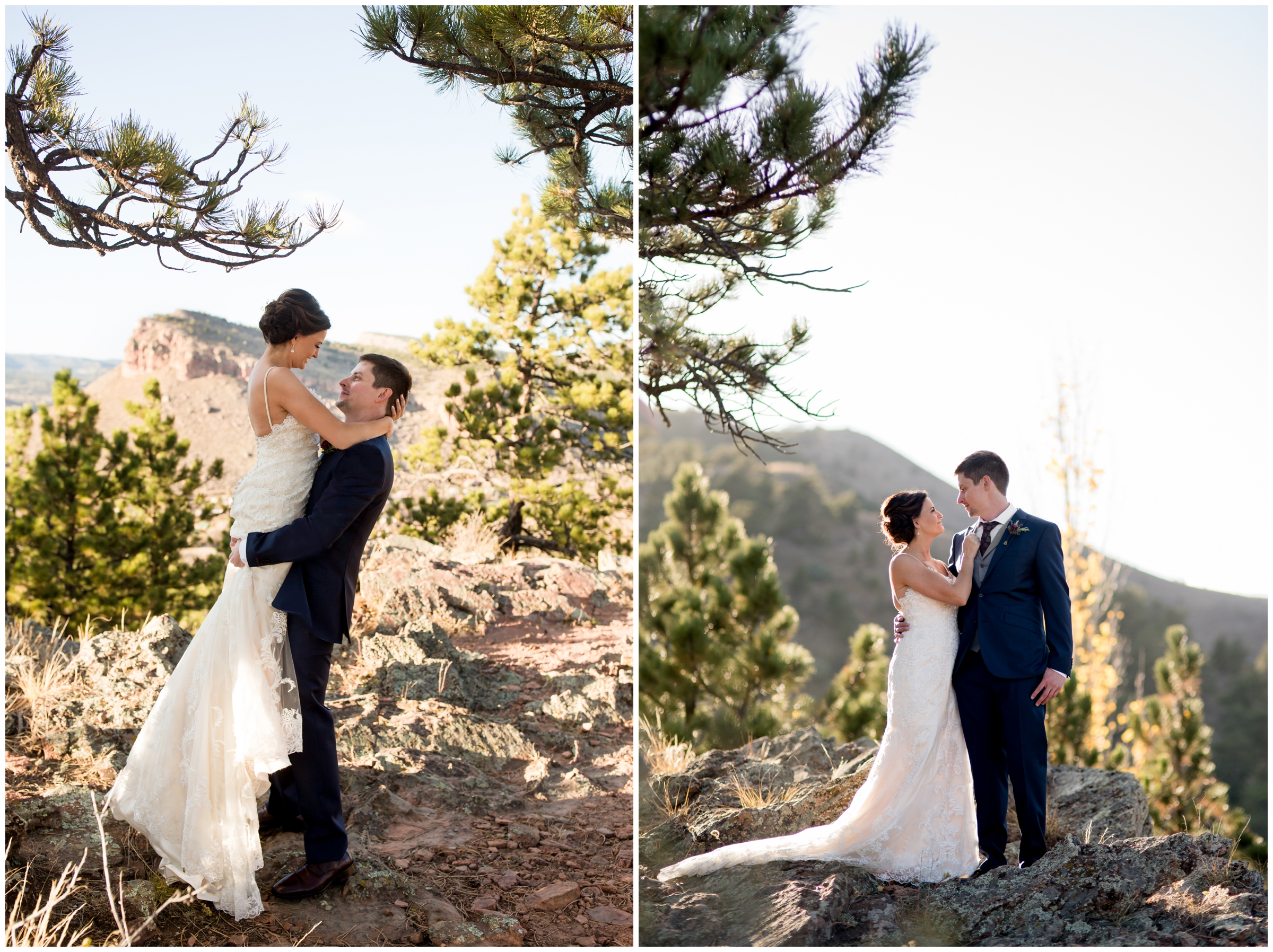 groom lifting bride with mountains in background at Colorado Lionscrest Manor wedding photos 
