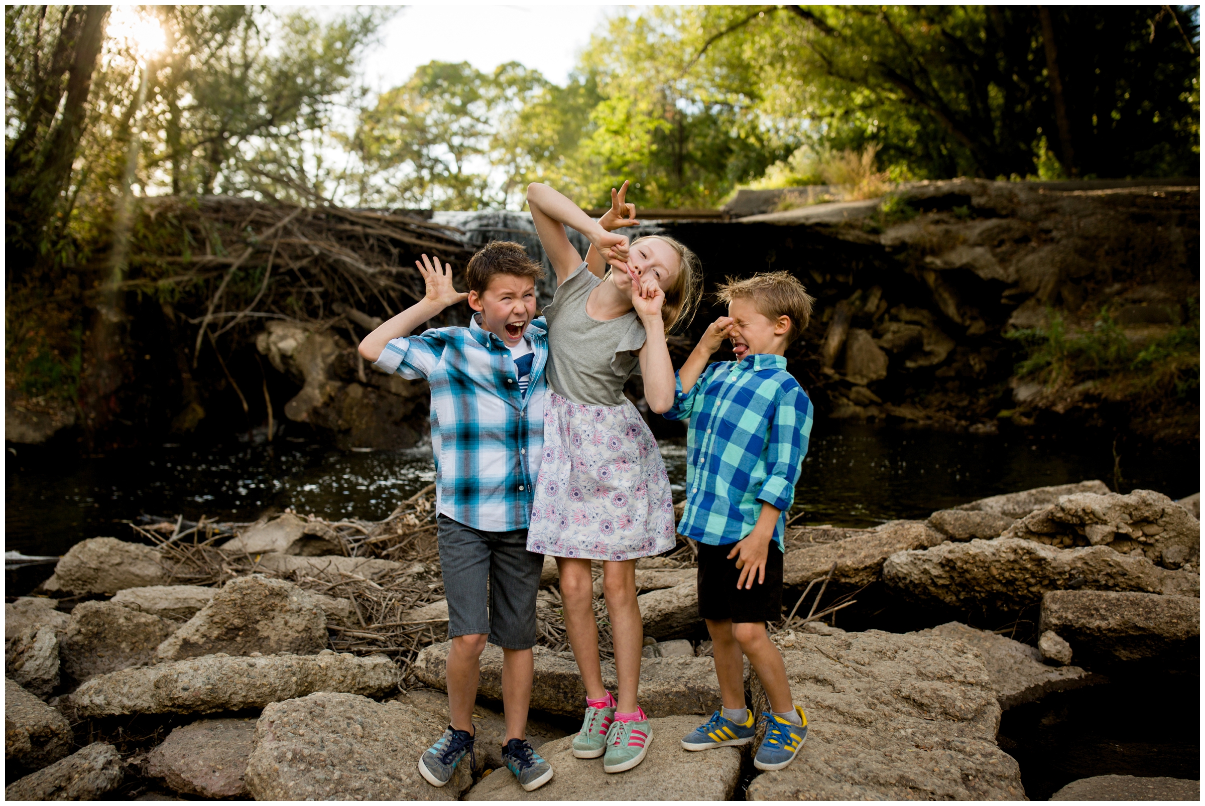 waterfall family portraits inspiration at Golden Ponds by Longmont child photographer Plum Pretty Photography 