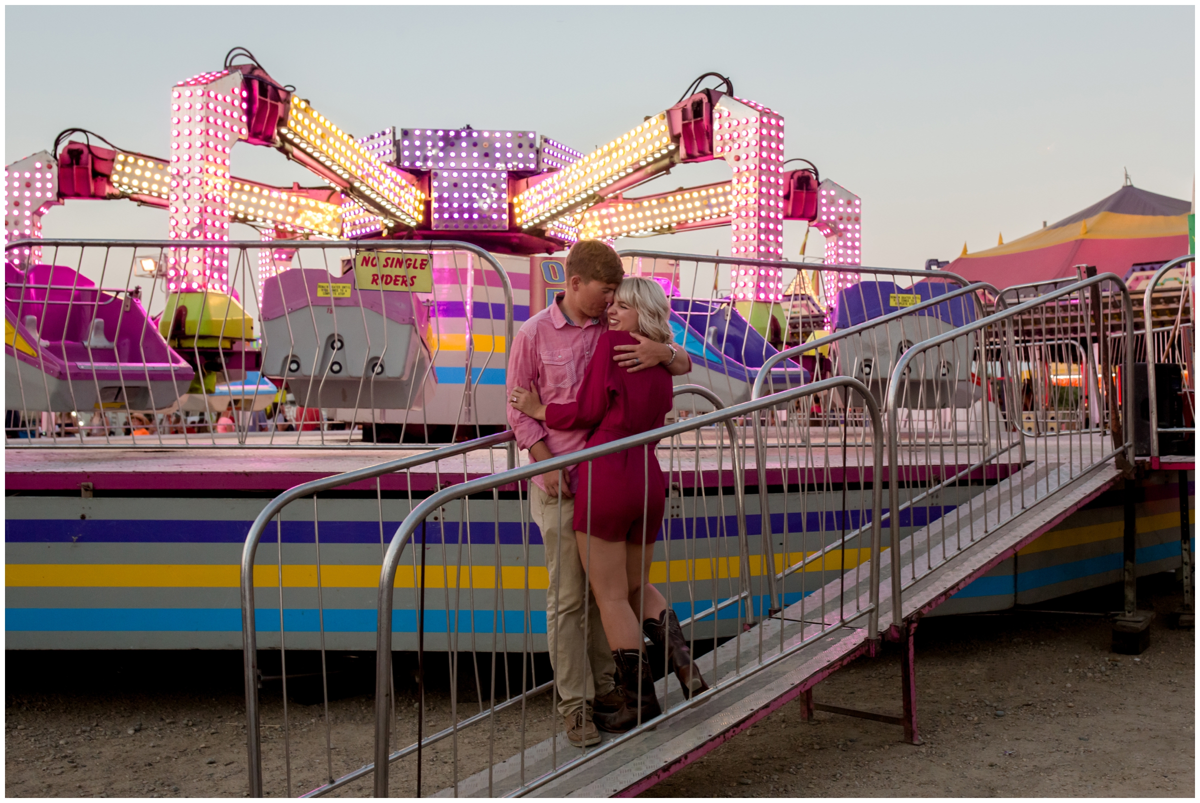 colorful Longmont Colorado engagement photos at the fair