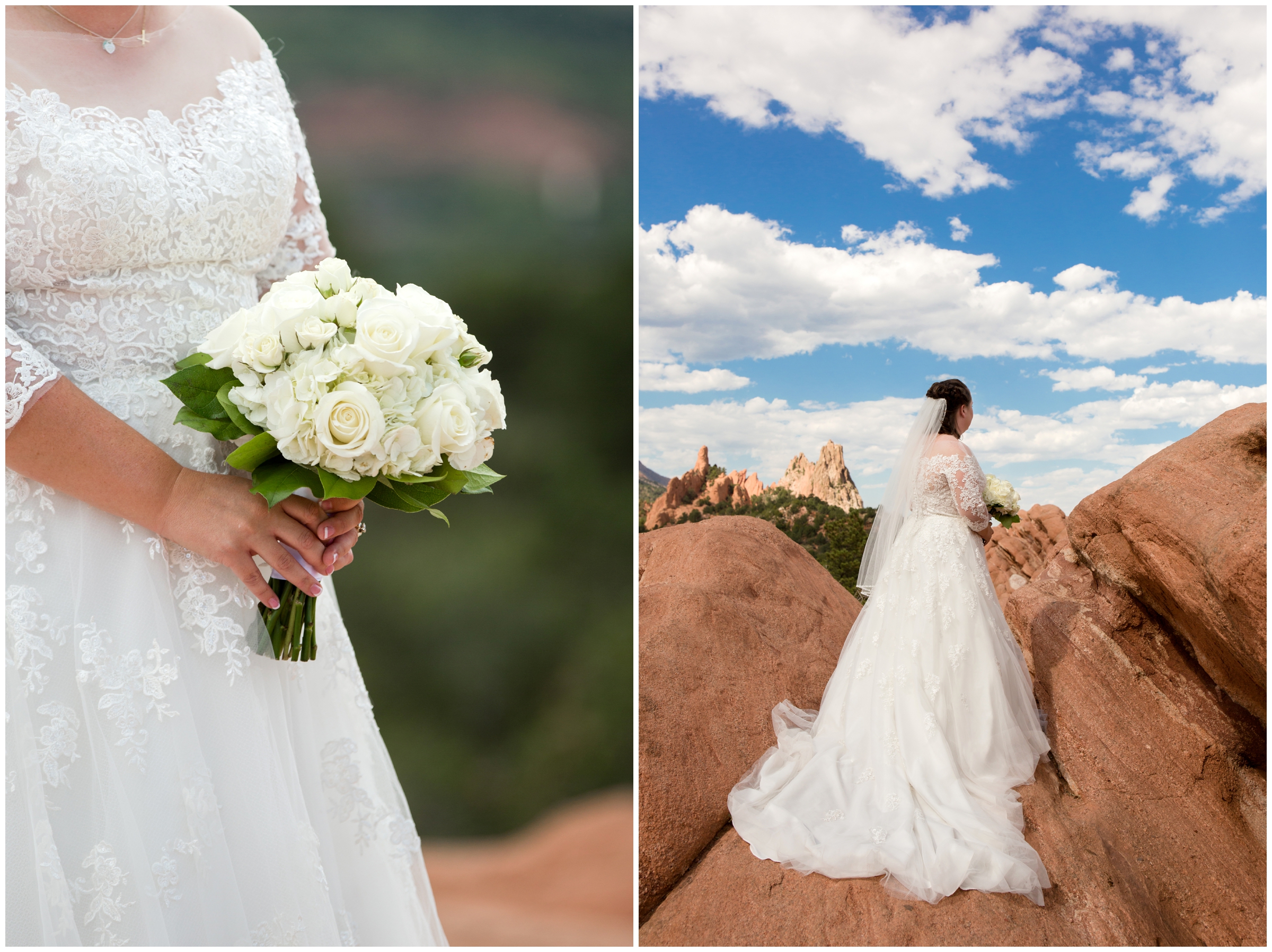 bride standing on rocks at Garden of the Gods Colorado Springs wedding 