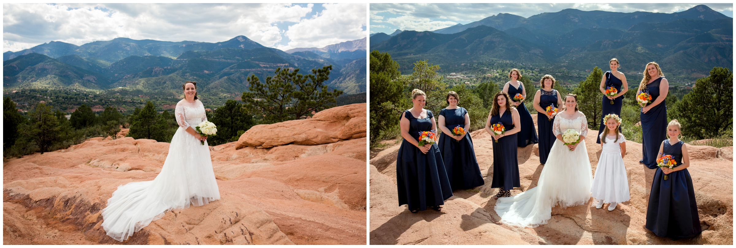 orange and blue bridal party at Colorado Springs wedding 