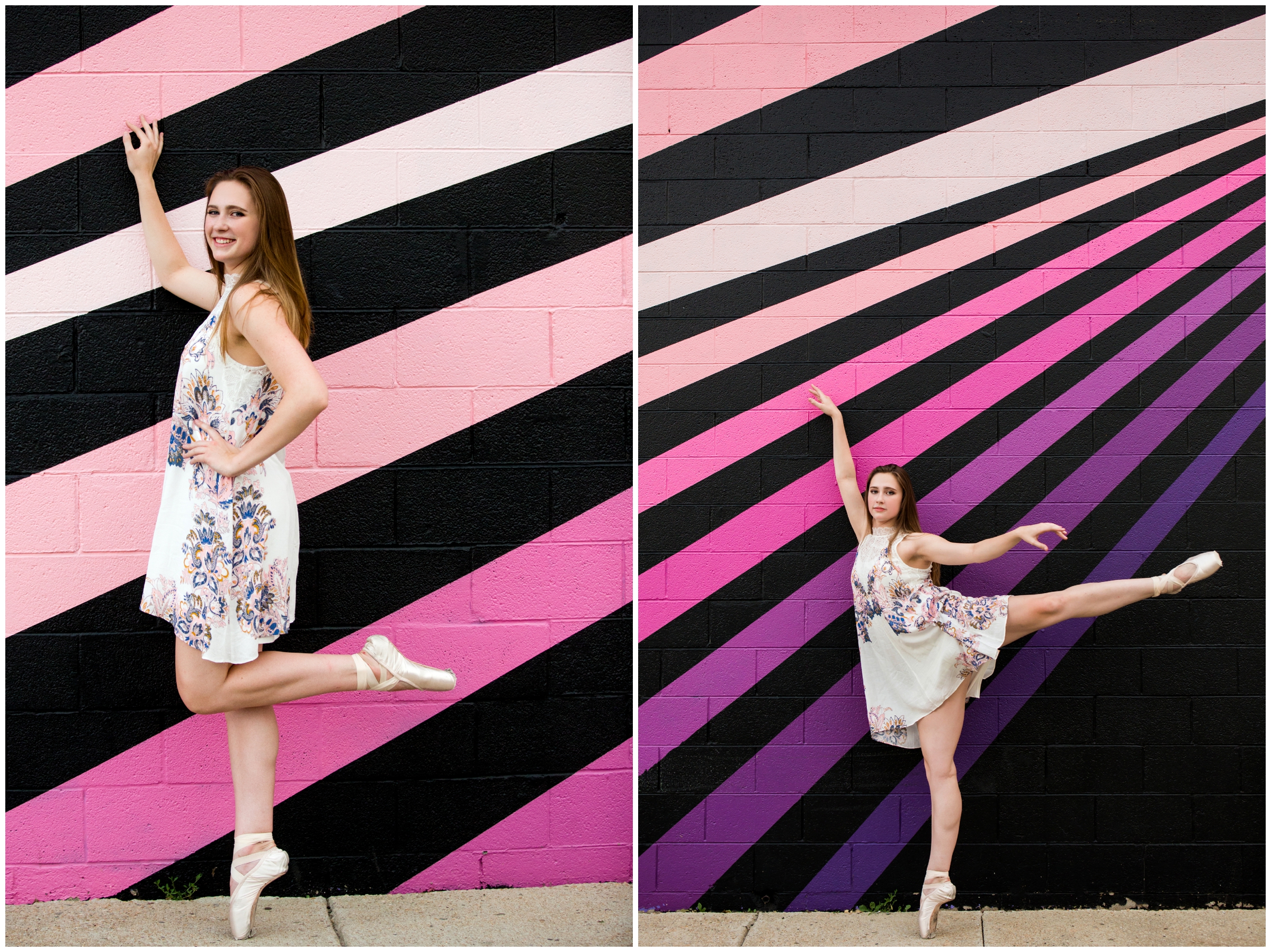 Boulder Colorado dancer senior photos against a colorful background 