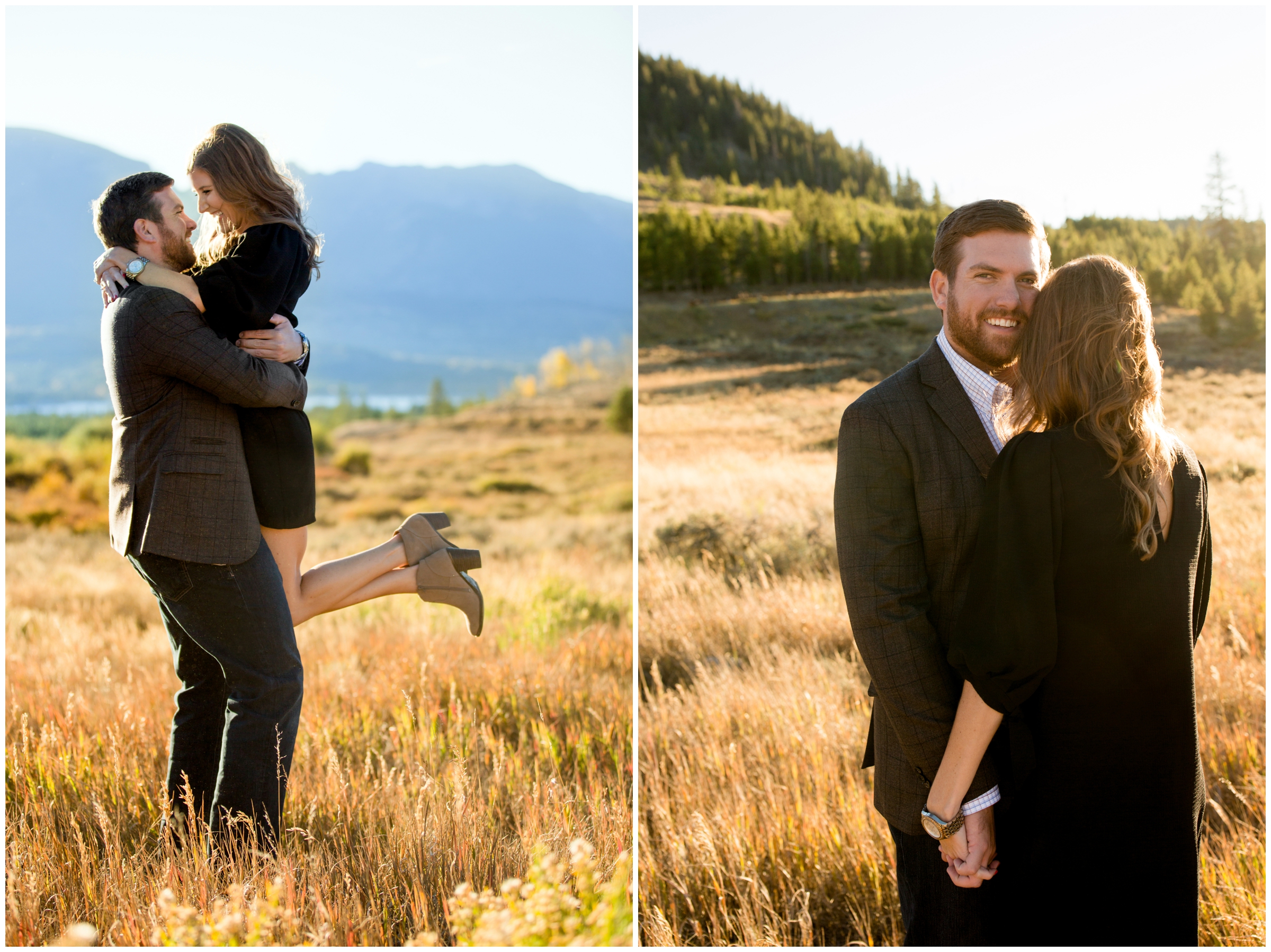 guy lifting girl during Breckenridge Colorado engagement photography session in the mountains 