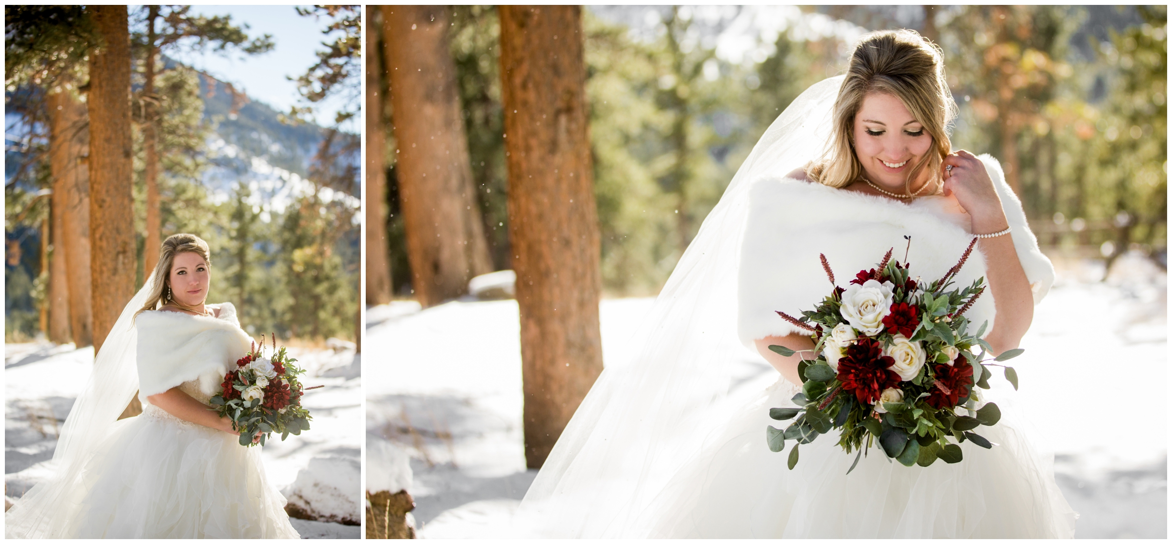 Estes Park Colorado winter bride posing in the snow