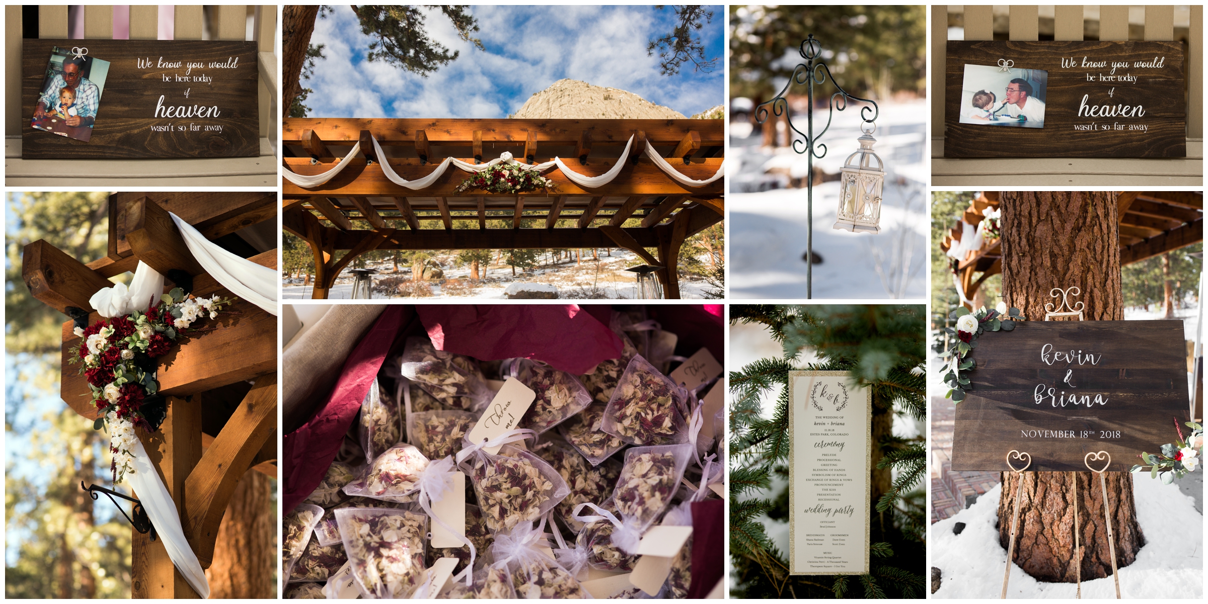 ceremony details at outdoor winter Estes Park Colorado wedding 