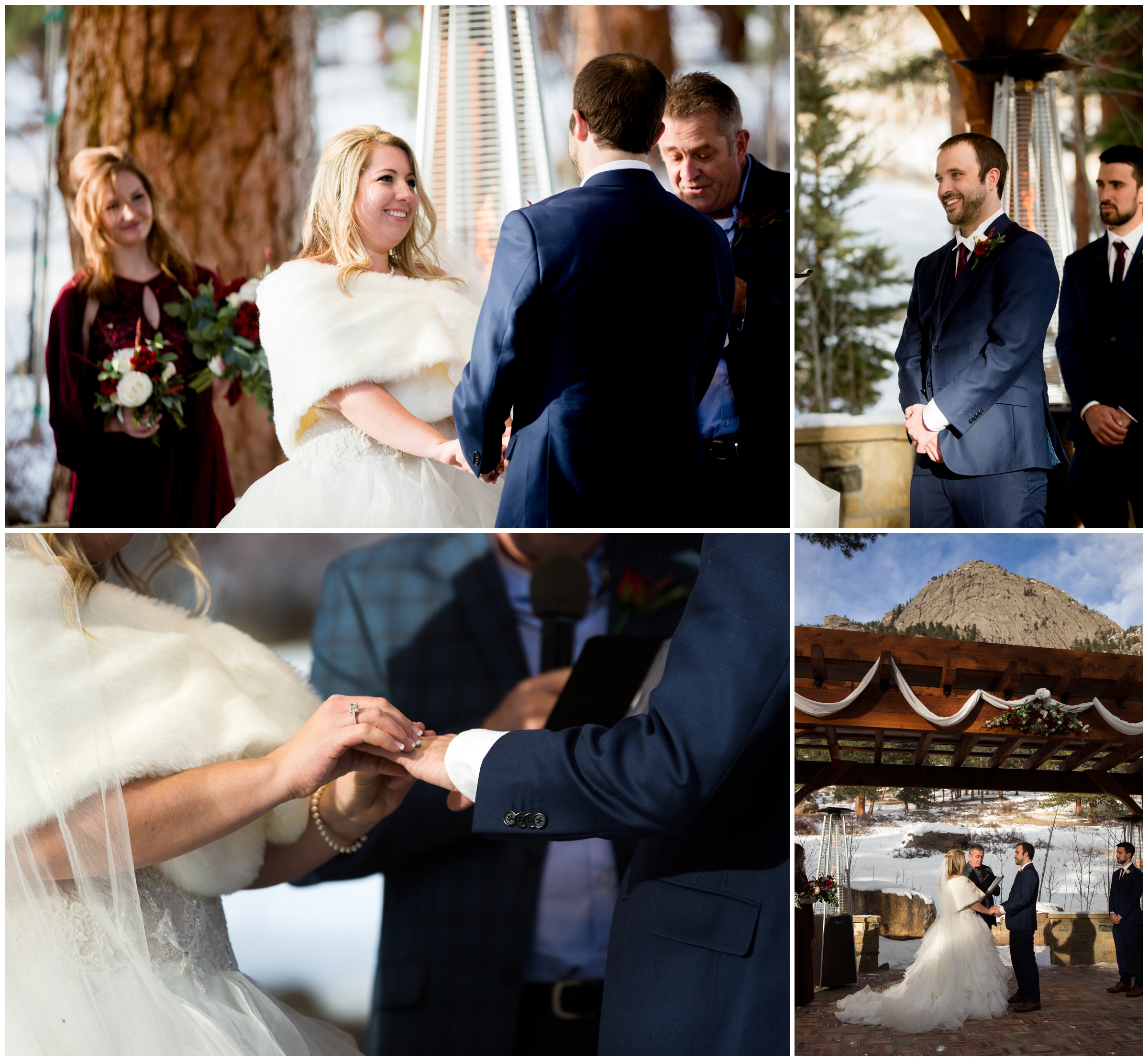 outdoor winter wedding ceremony in the Colorado mountains 