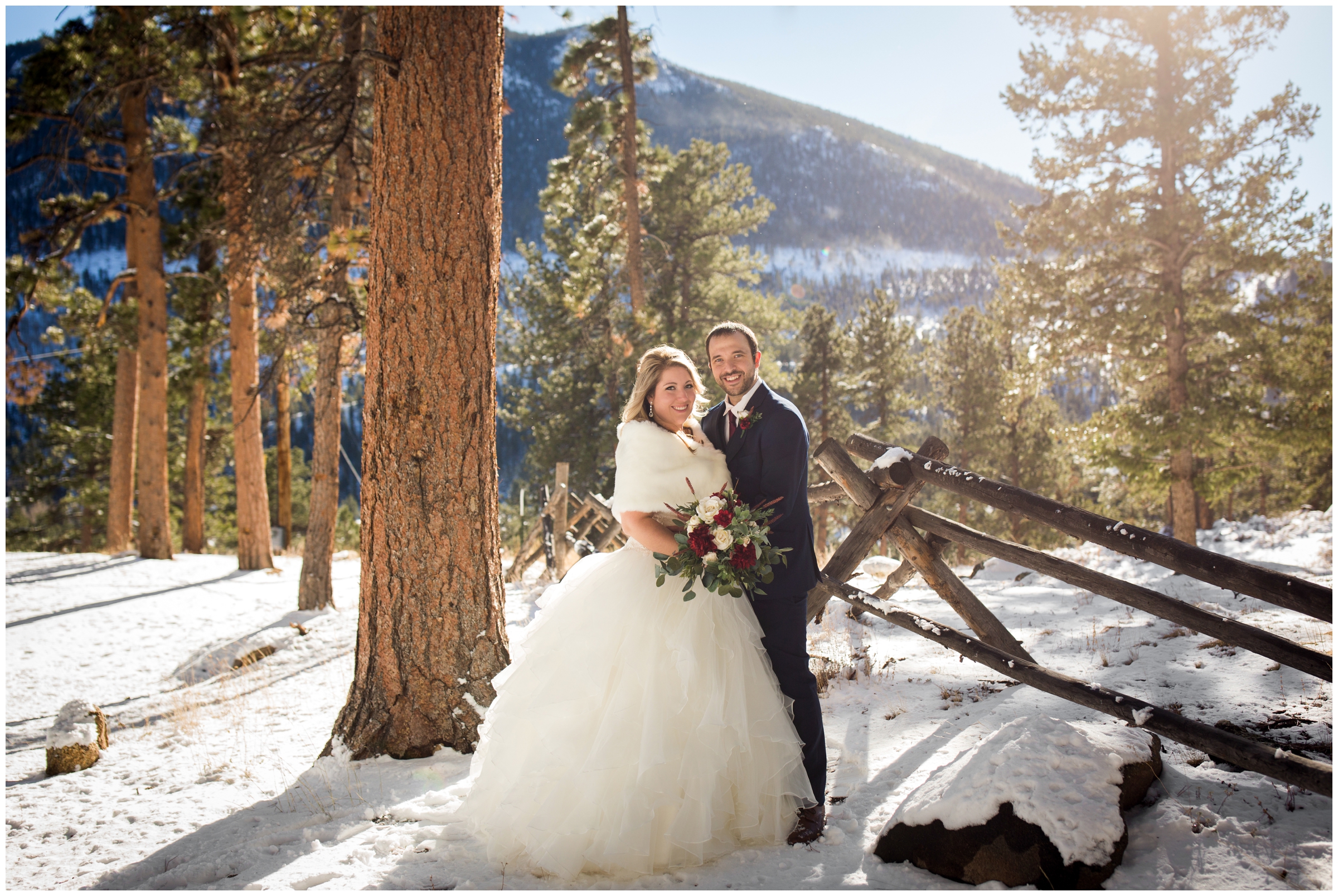 snowy Colorado winter wedding photography at Della Terra Estes Park
