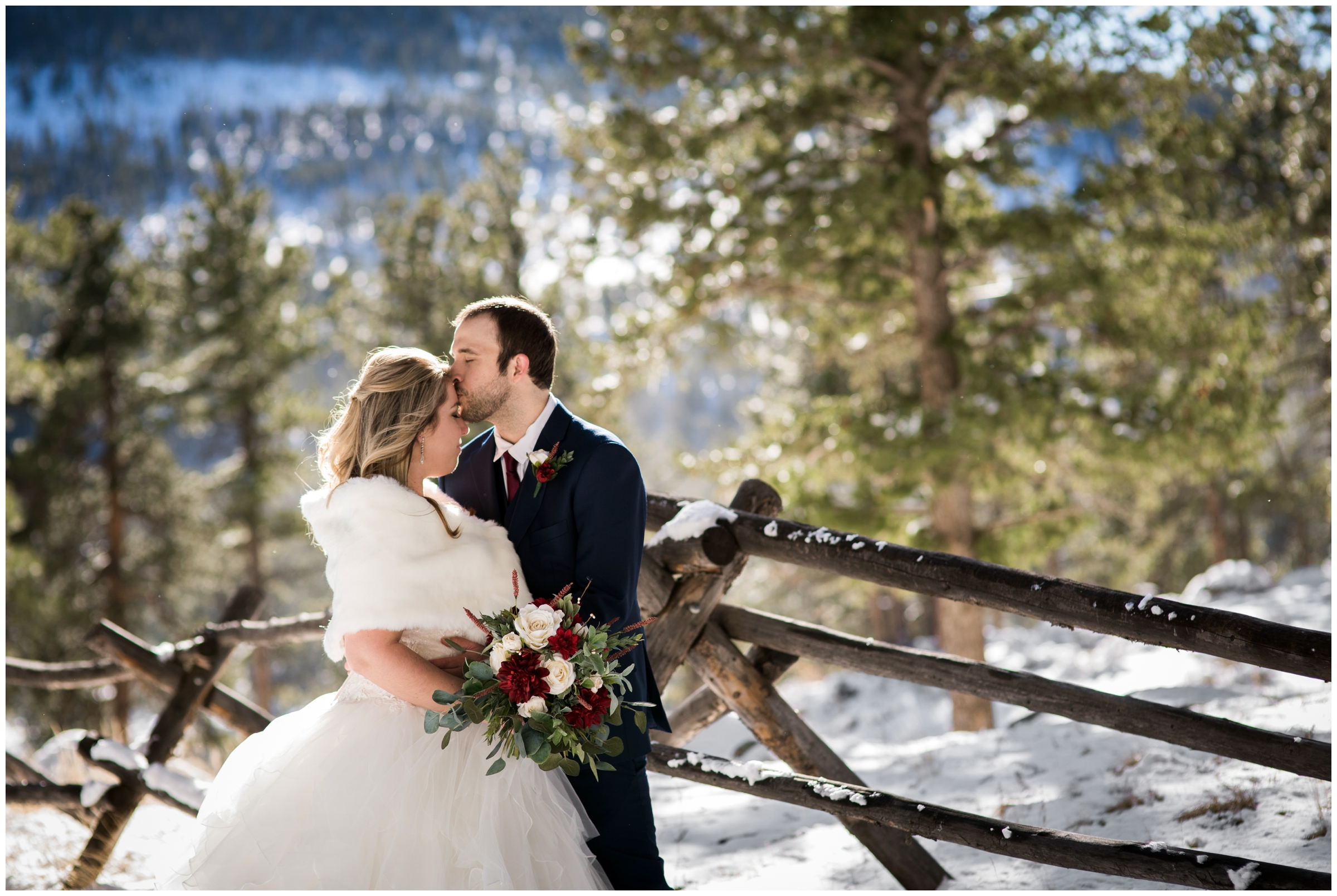 snowy winter Della Terra wedding photos by Estes Park Colorado photographer Plum Pretty Photography