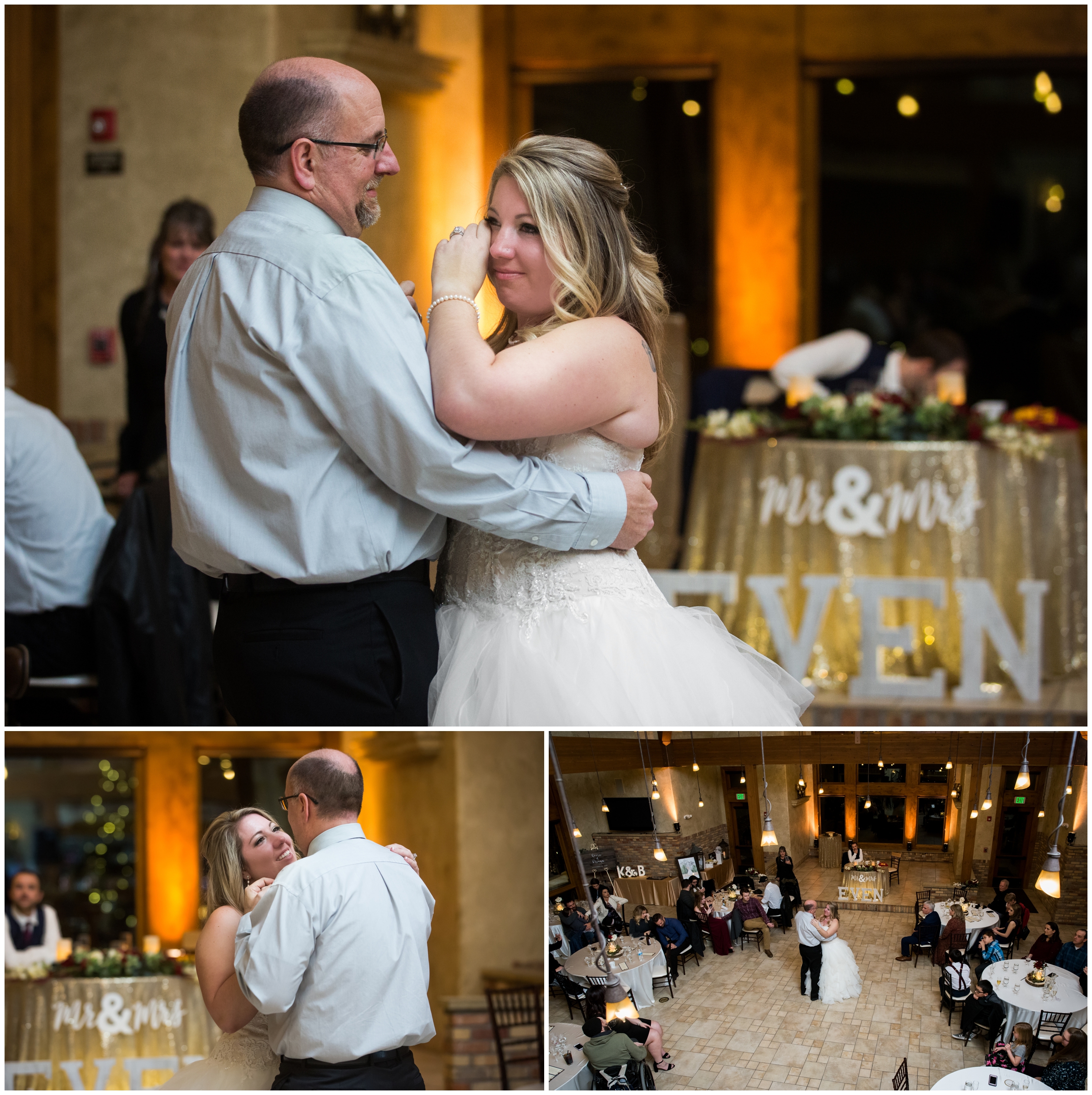 emotional father-daughter dance at Colorado winter wedding reception 