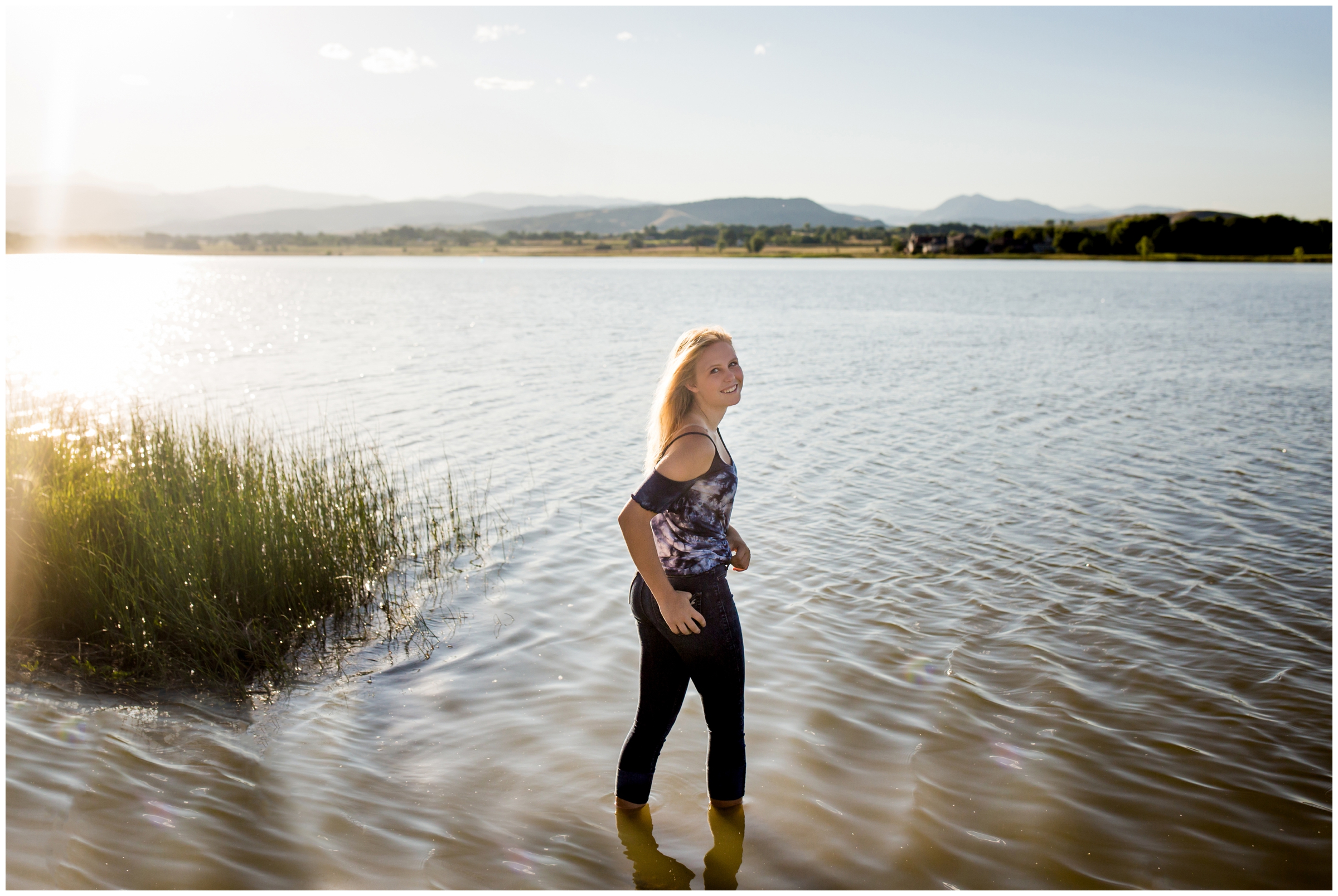 girl posing in water at McIntosh Lake Longmont 