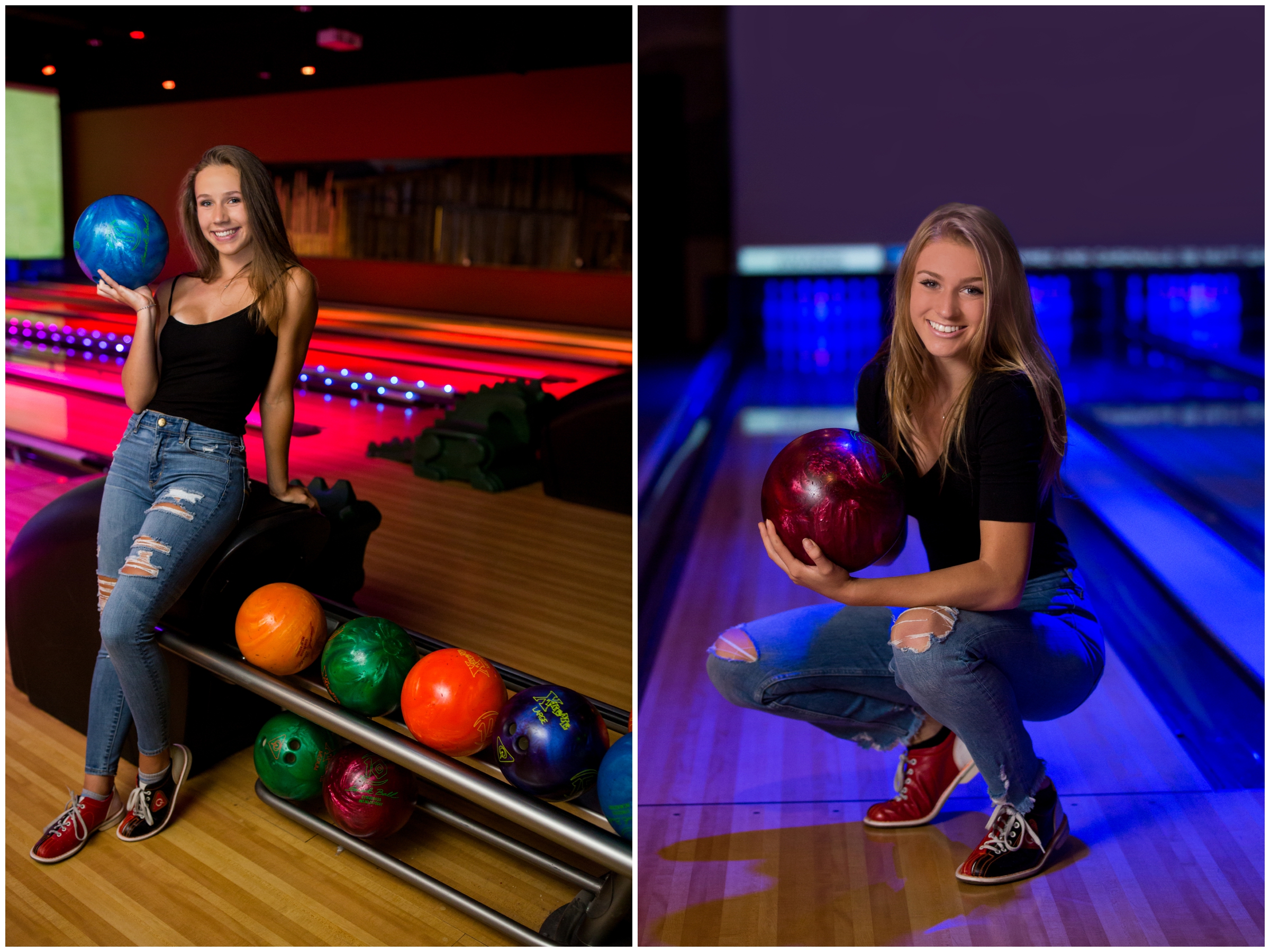 bowling senior photos at Wild Game Longmont Colorado